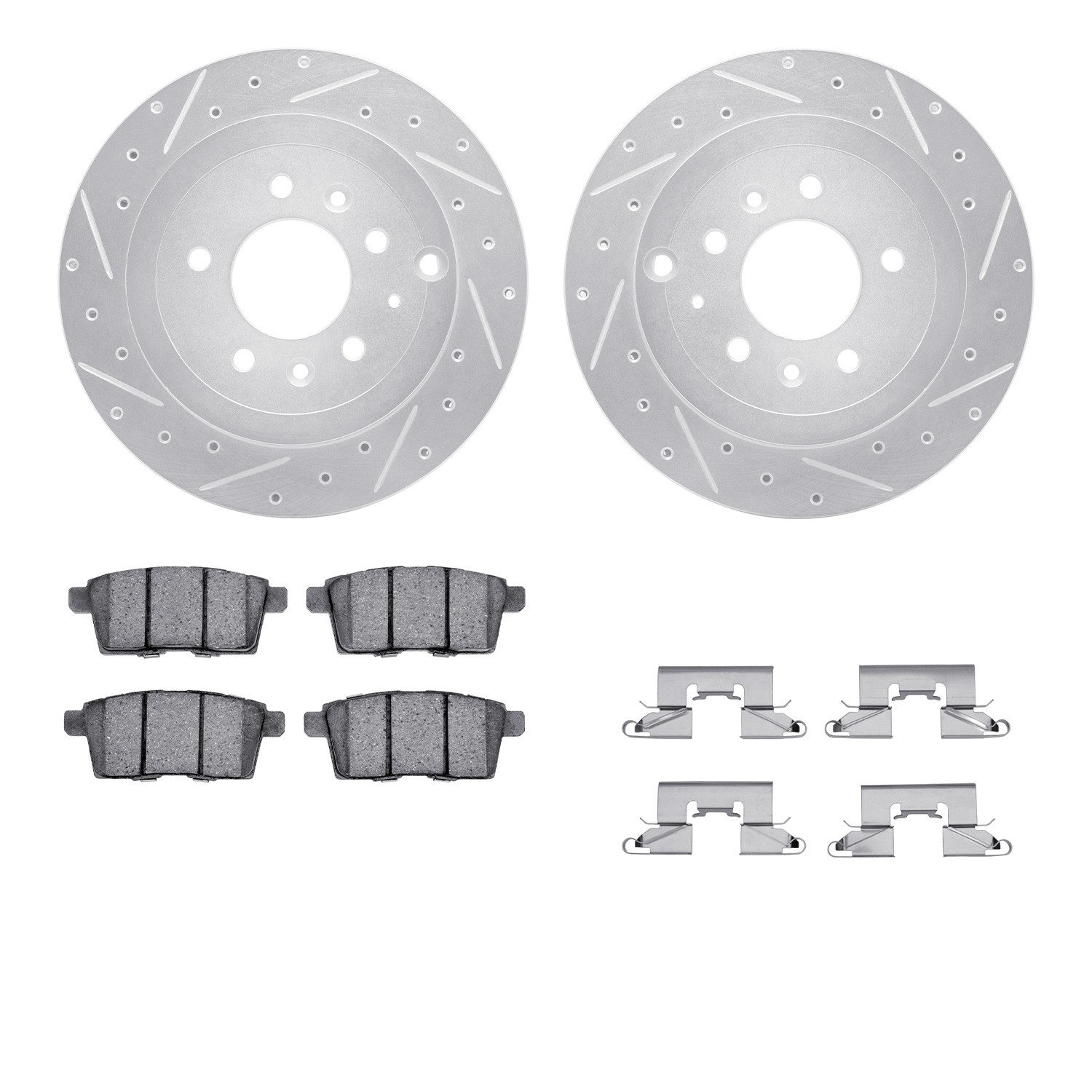 DFC Brake Rotor - Dimpled & Slotted - Silver w/5000 Brake Pads & HW Kit