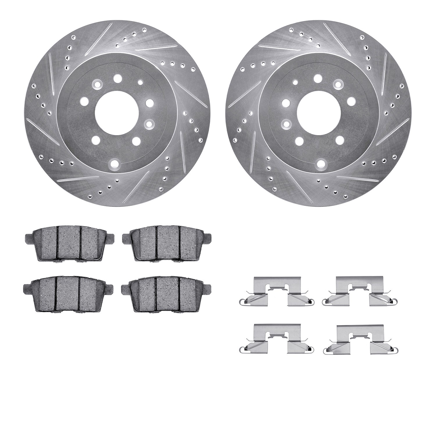 DFC Brake Rotor - Dimpled & Slotted - Silver w/5000 Brake Pads & HW Kit