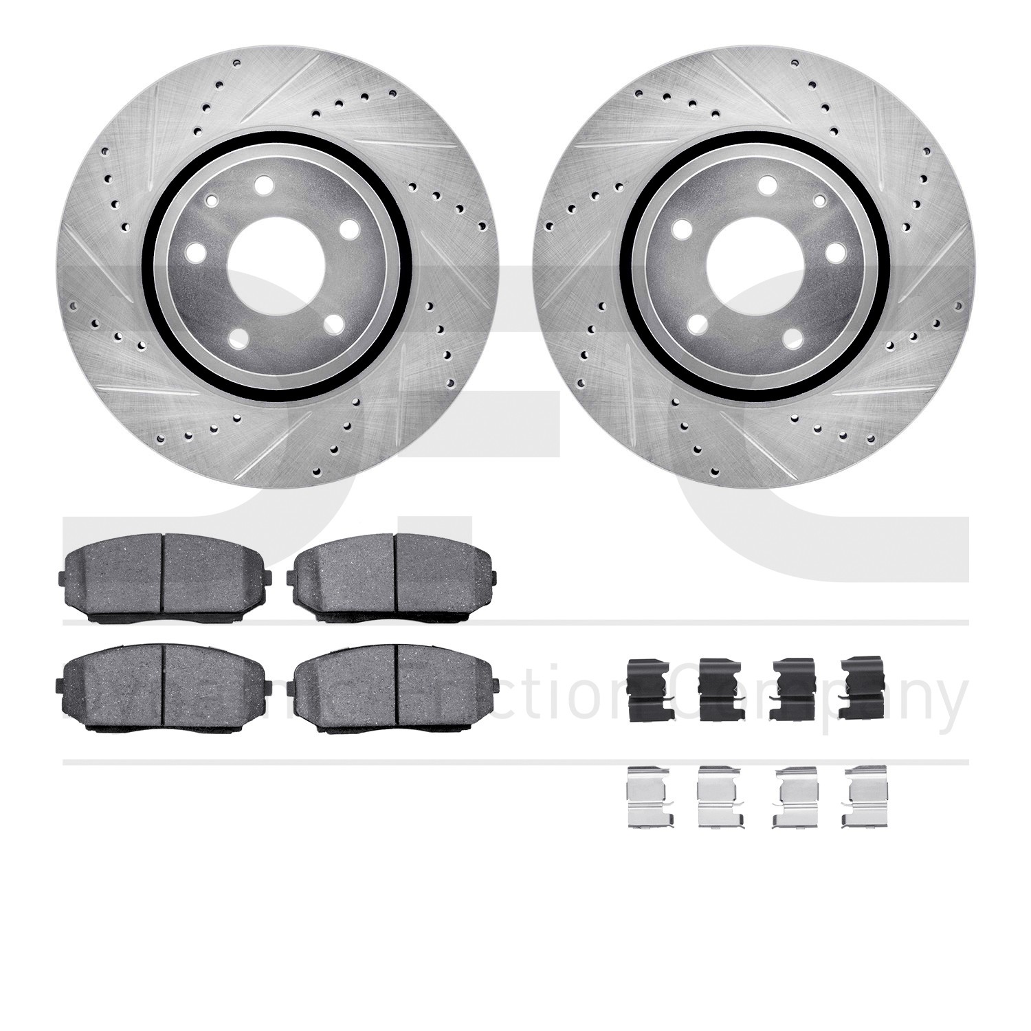 DFC Rotors-Drilled & Slotted-Silver w/ 5000 Advanced Brake Pads Incl Hdw