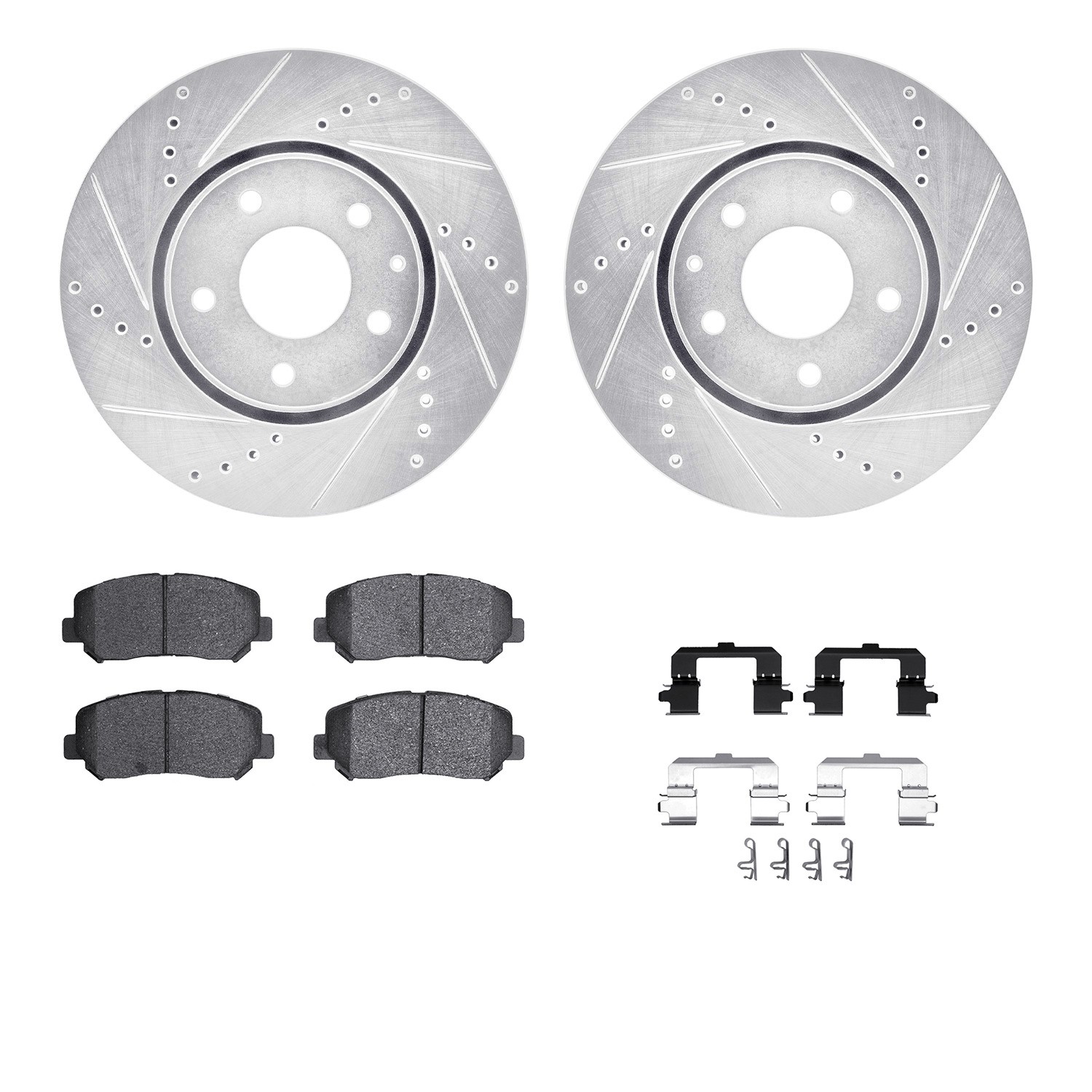 DFC Brake Rotor - Dimpled & Slotted - Silver w/5000 Brake Pads & HW Kit