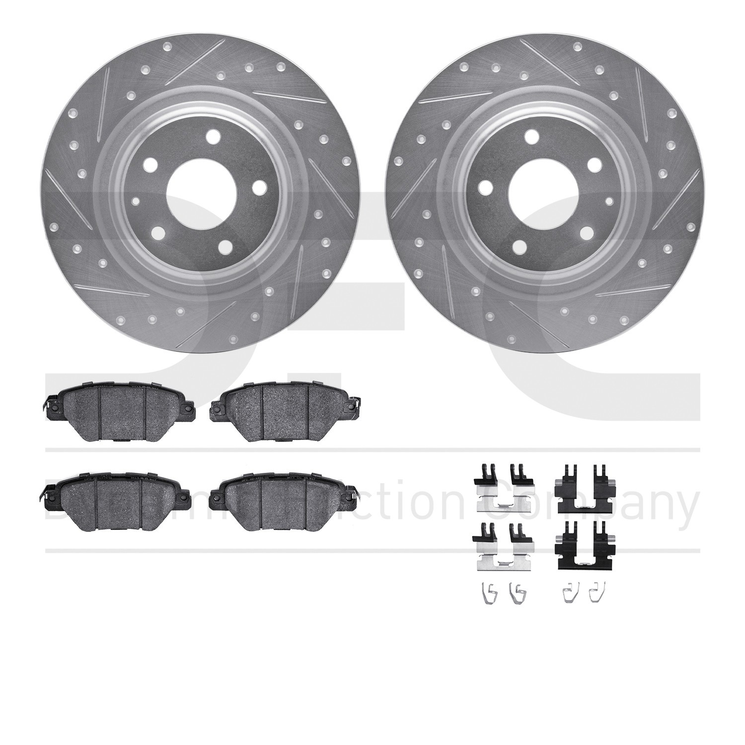 DFC Brake Rotor - Dimpled & Slotted - Silver w/5000 Brake Pads & HW Kit