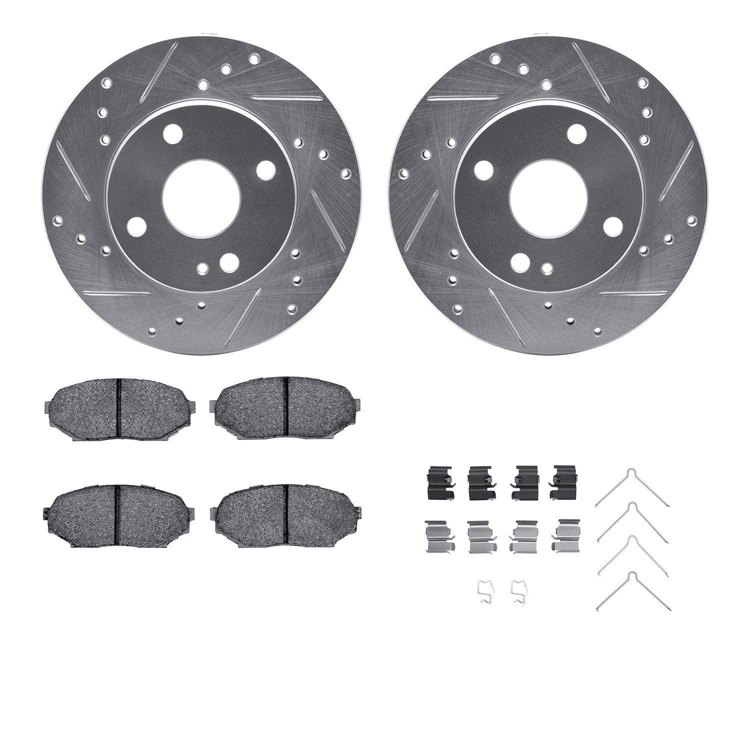 DFC Rotors-Drilled & Slotted-Silver w/ 5000 Advanced Brake Pads Incl Hdw
