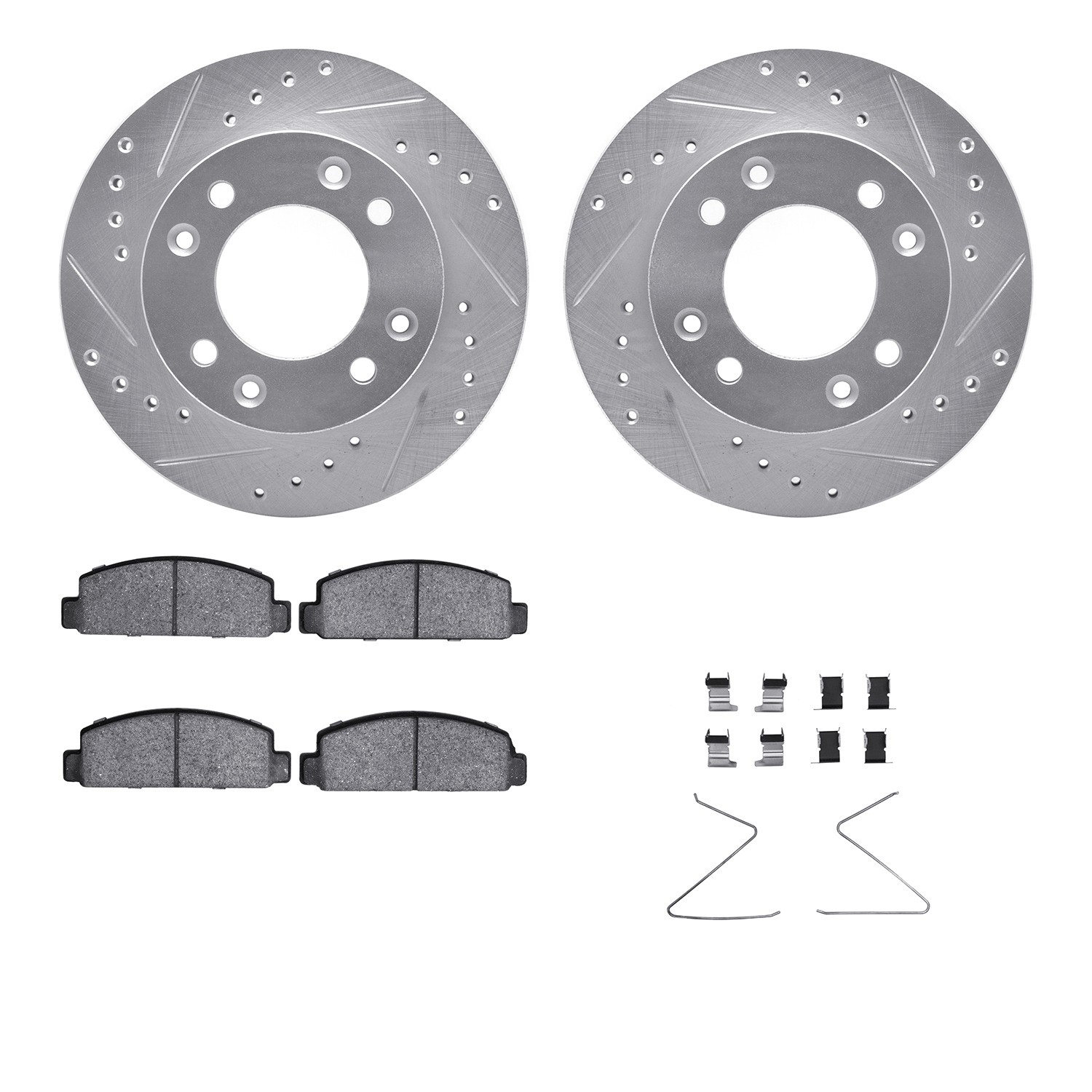 DFC Rotors-Drilled & Slotted-Silver w/ 5000 Advanced Brake Pads Incl Hdw