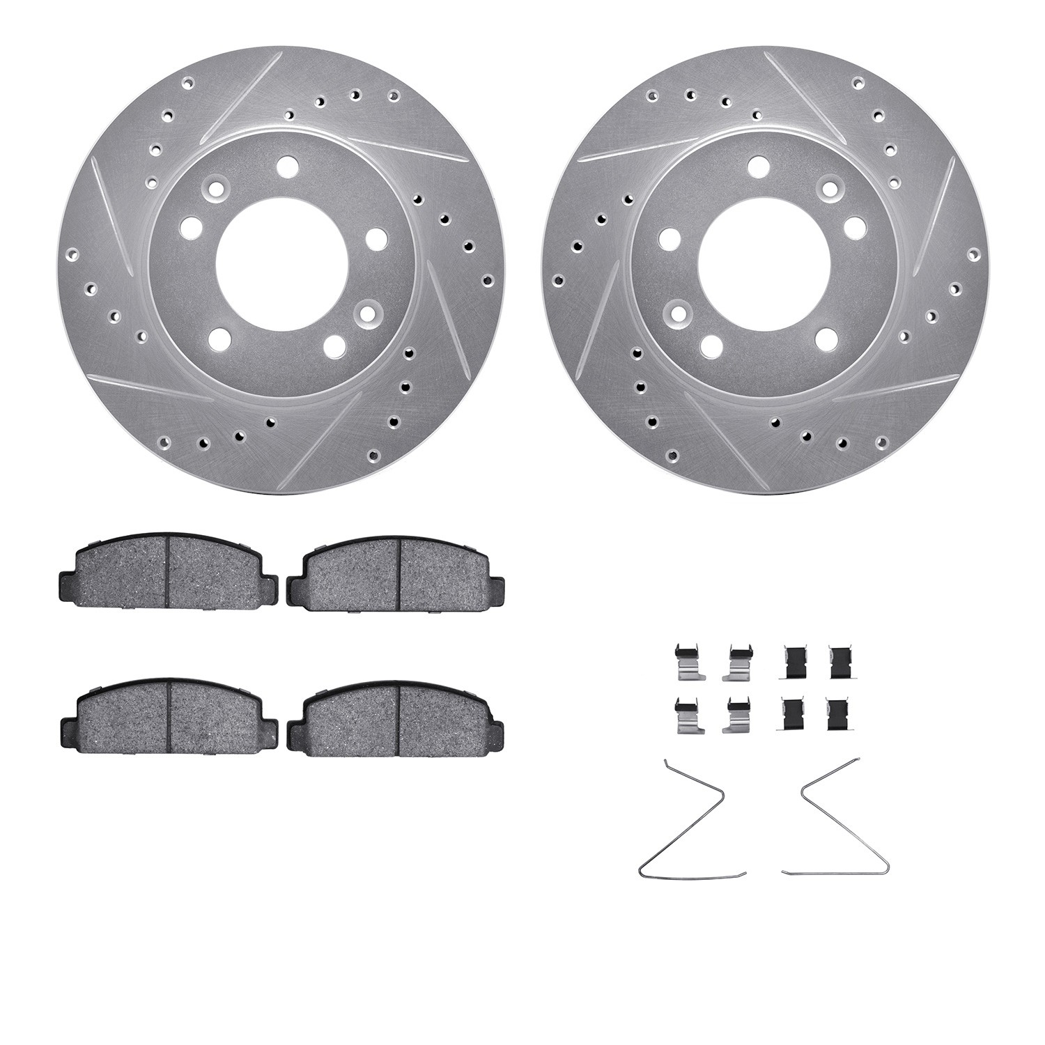 DFC Rotors-Drilled & Slotted-Silver w/ 5000 Advanced Brake Pads Incl Hdw