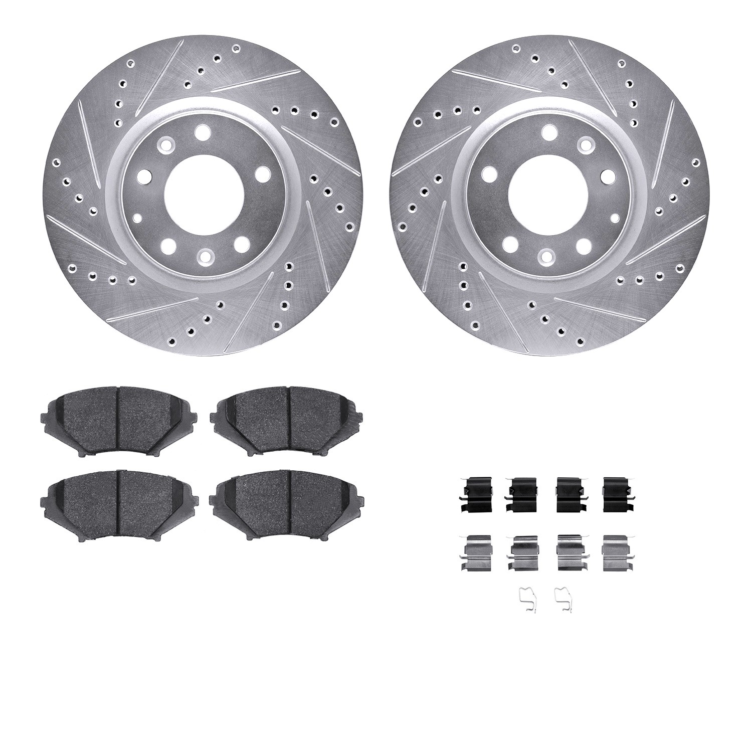 DFC Rotors-Drilled & Slotted-Silver w/ 5000 Advanced Brake Pads Incl Hdw