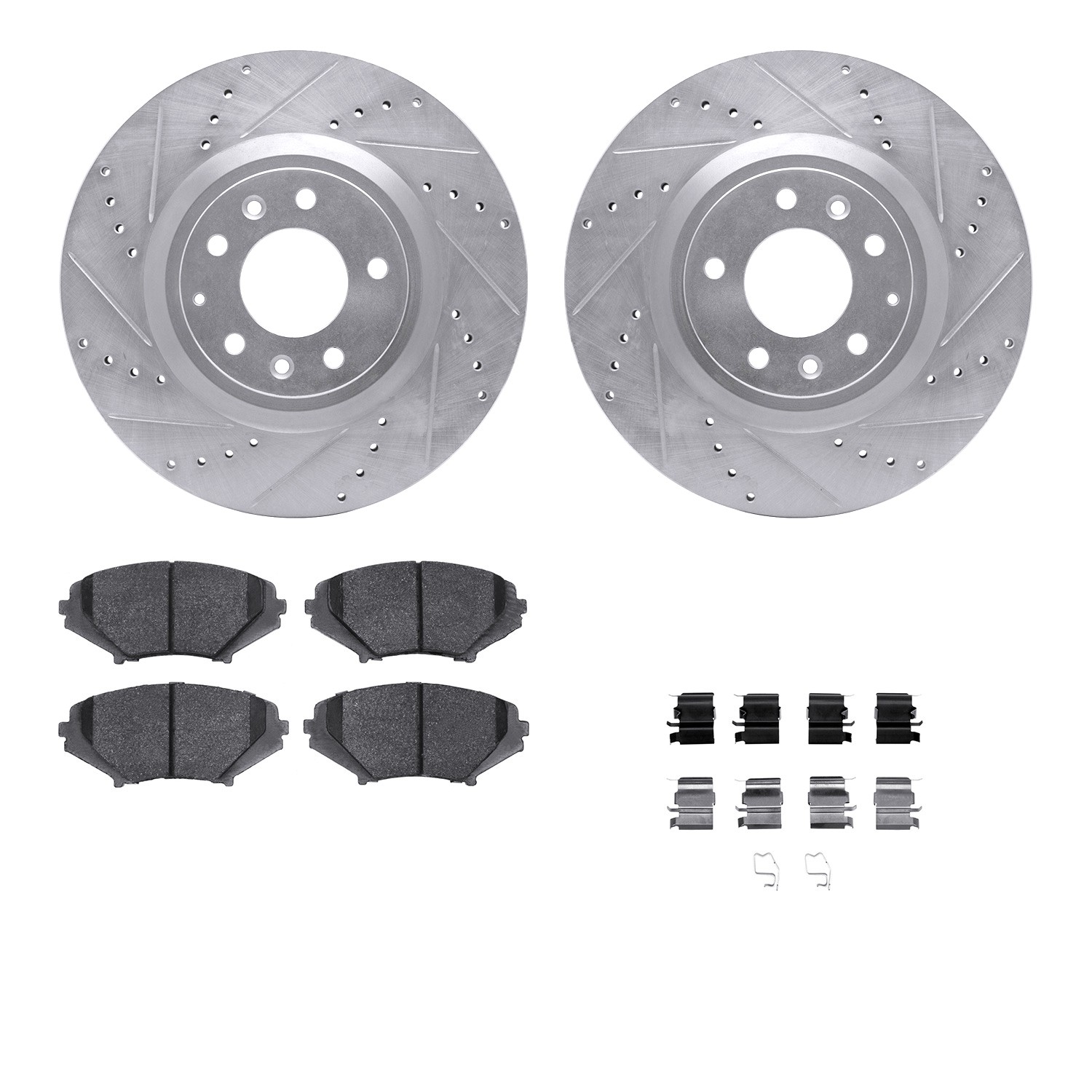 DFC Rotors-Drilled & Slotted-Silver w/ 5000 Advanced Brake Pads Incl Hdw