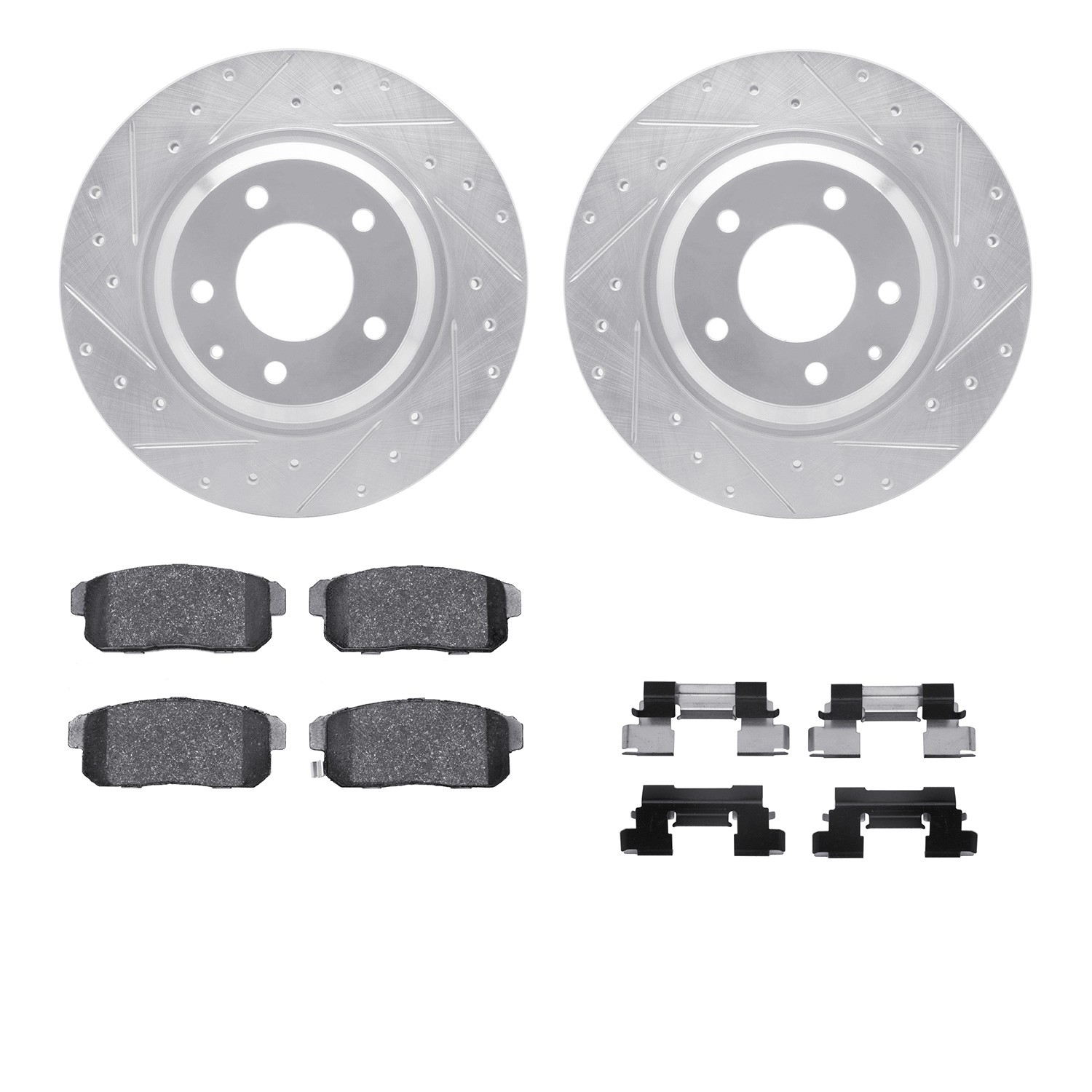 DFC Rotors-Drilled & Slotted-Silver w/ 5000 Advanced Brake Pads Incl Hdw