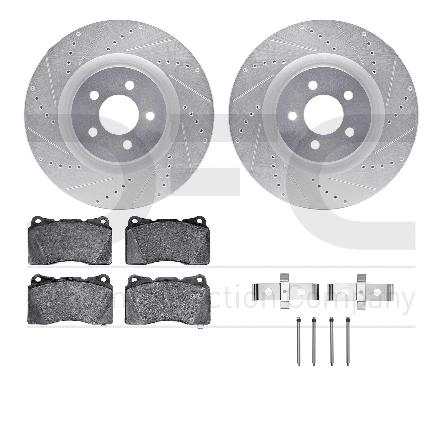 DFC Rotors-Drilled & Slotted-Silver w/ 5000 Advanced Brake Pads Incl Hdw
