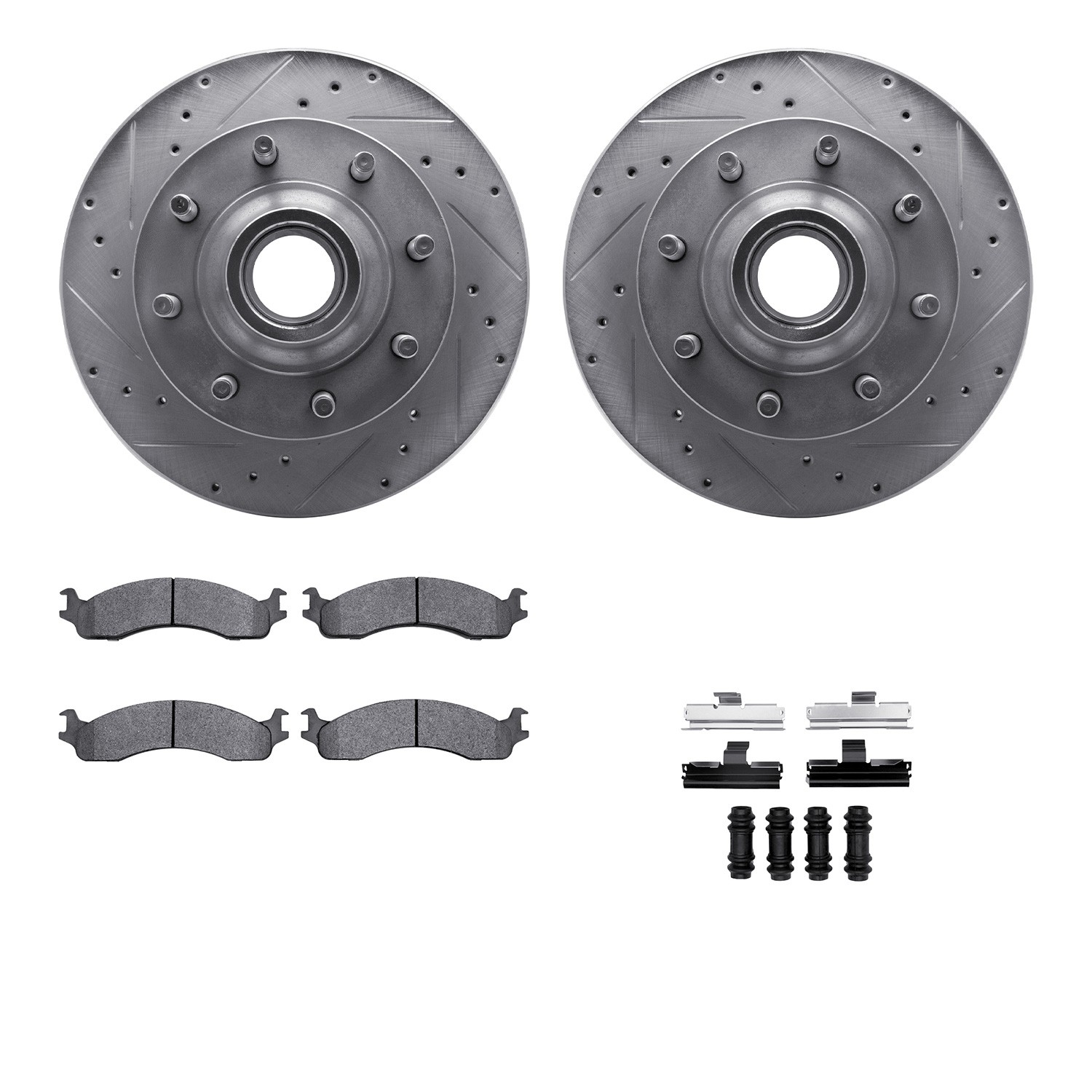 DFC Rotors-Drilled & Slotted-Silver w/ 5000 Advanced Brake Pads Incl Hdw
