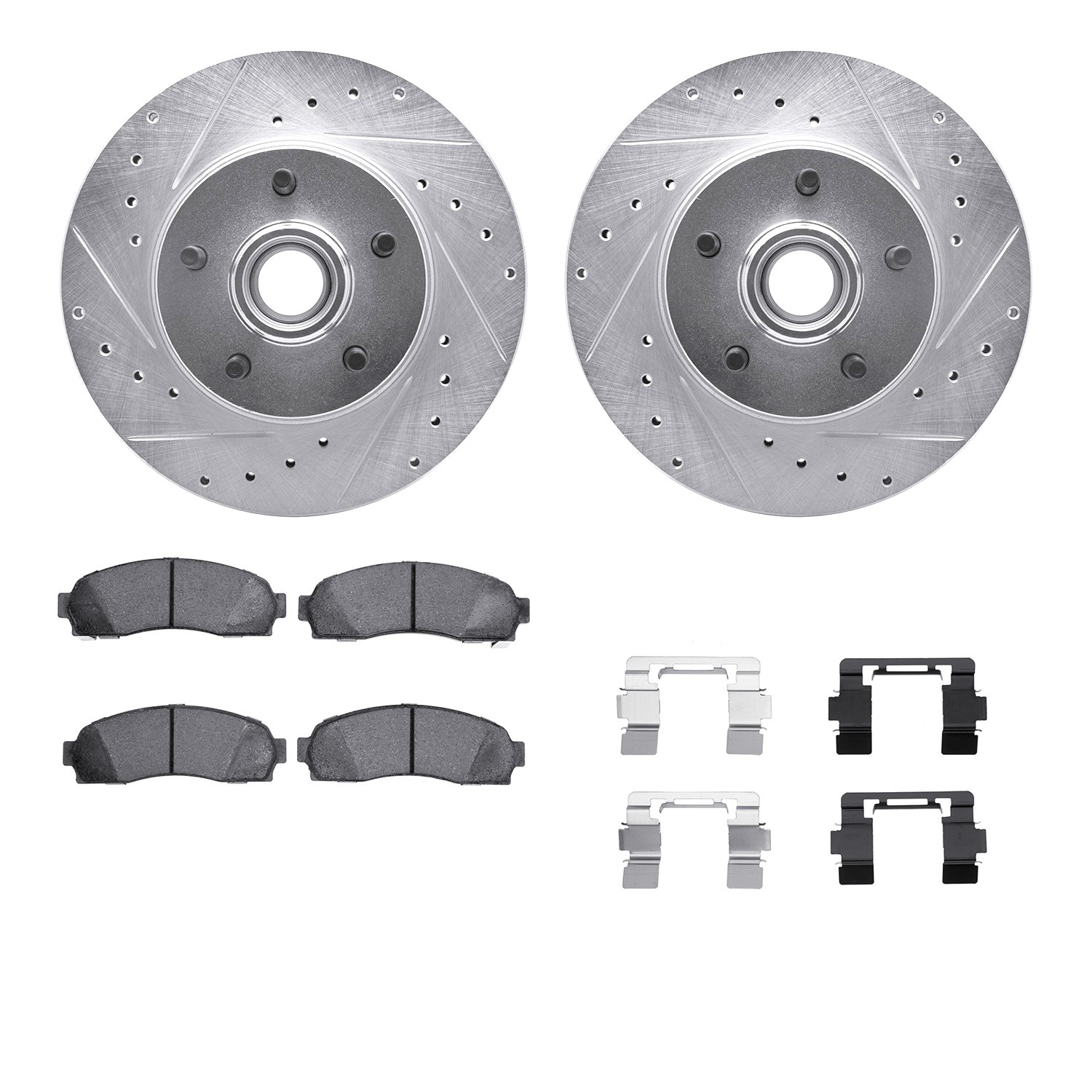DFC Rotors-Drilled & Slotted-Silver w/ 5000 Advanced Brake Pads Incl Hdw