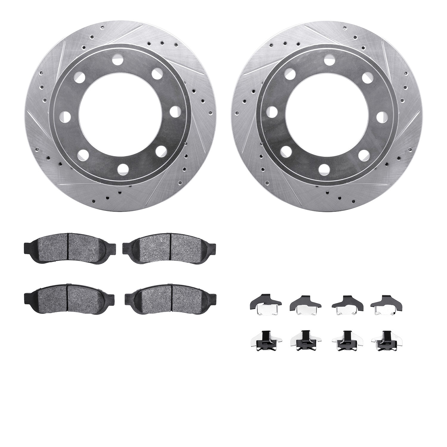 DFC Rotors-Drilled & Slotted-Silver w/ 5000 Advanced Brake Pads Incl Hdw