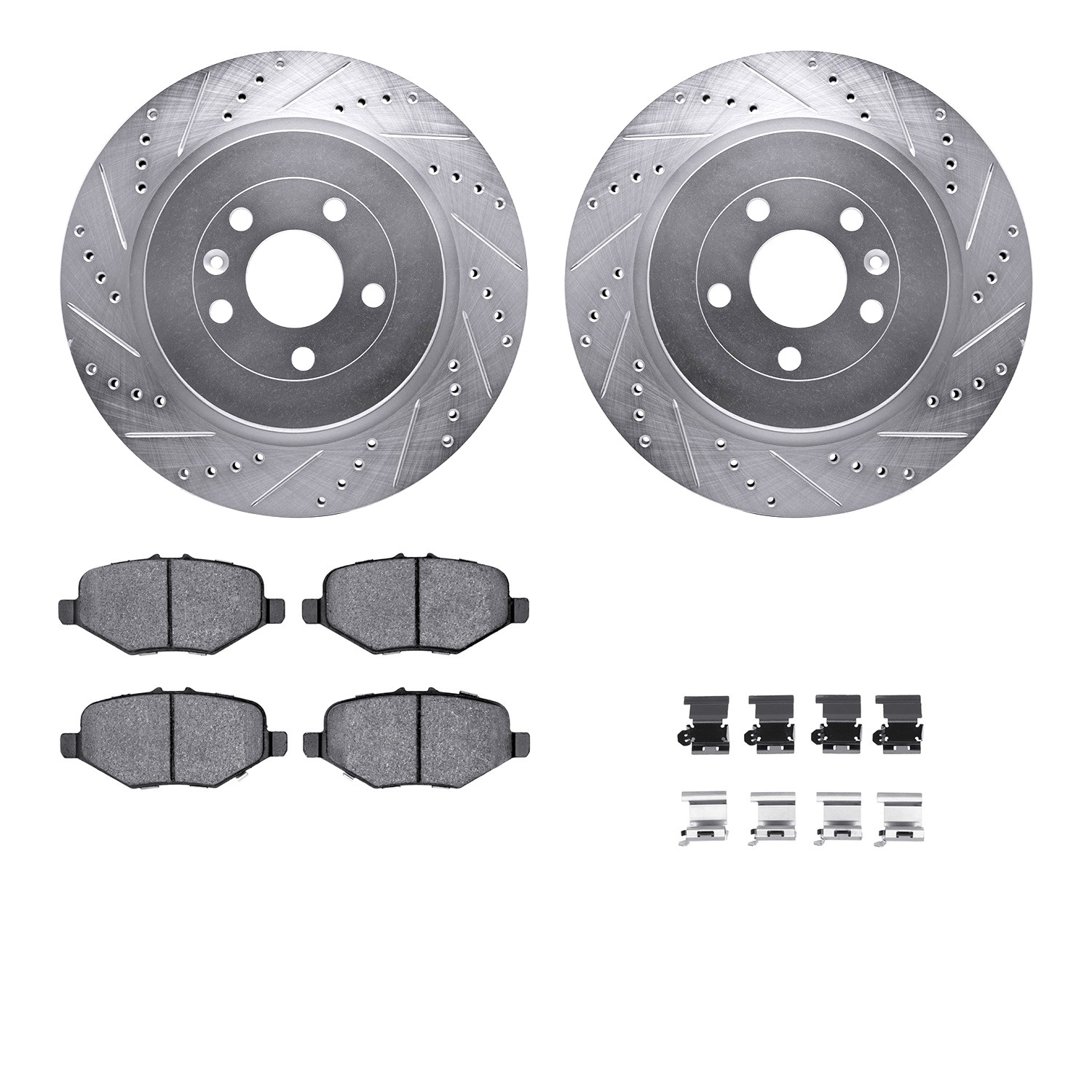 DFC Rotors-Drilled & Slotted-Silver w/ 5000 Advanced Brake Pads Incl Hdw