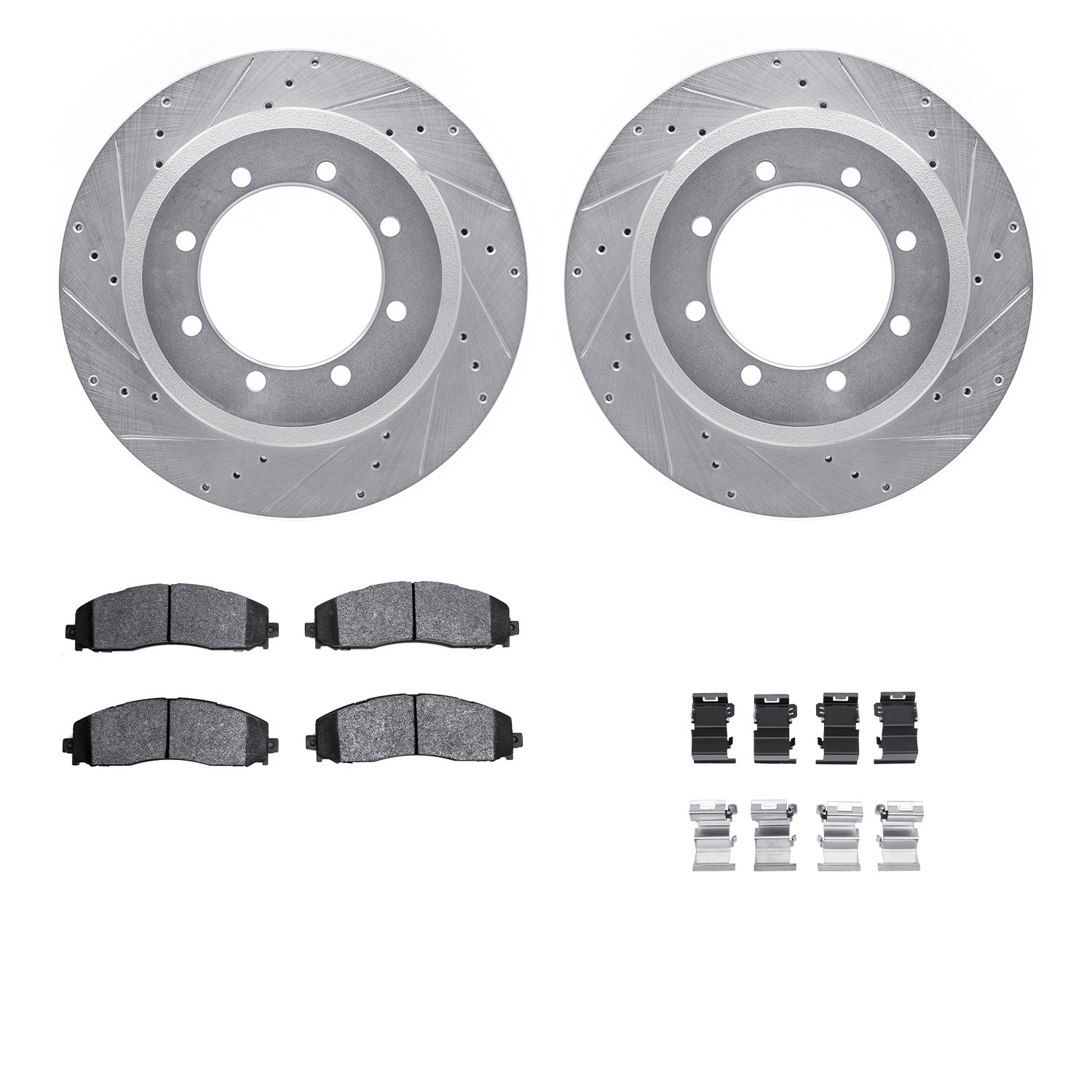 DFC Rotors-Drilled & Slotted-Silver w/ 5000 Advanced Brake Pads Incl Hdw