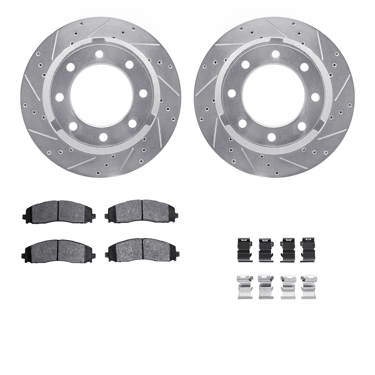 DFC Rotors-Drilled & Slotted-Silver w/ 5000 Advanced Brake Pads Incl Hdw