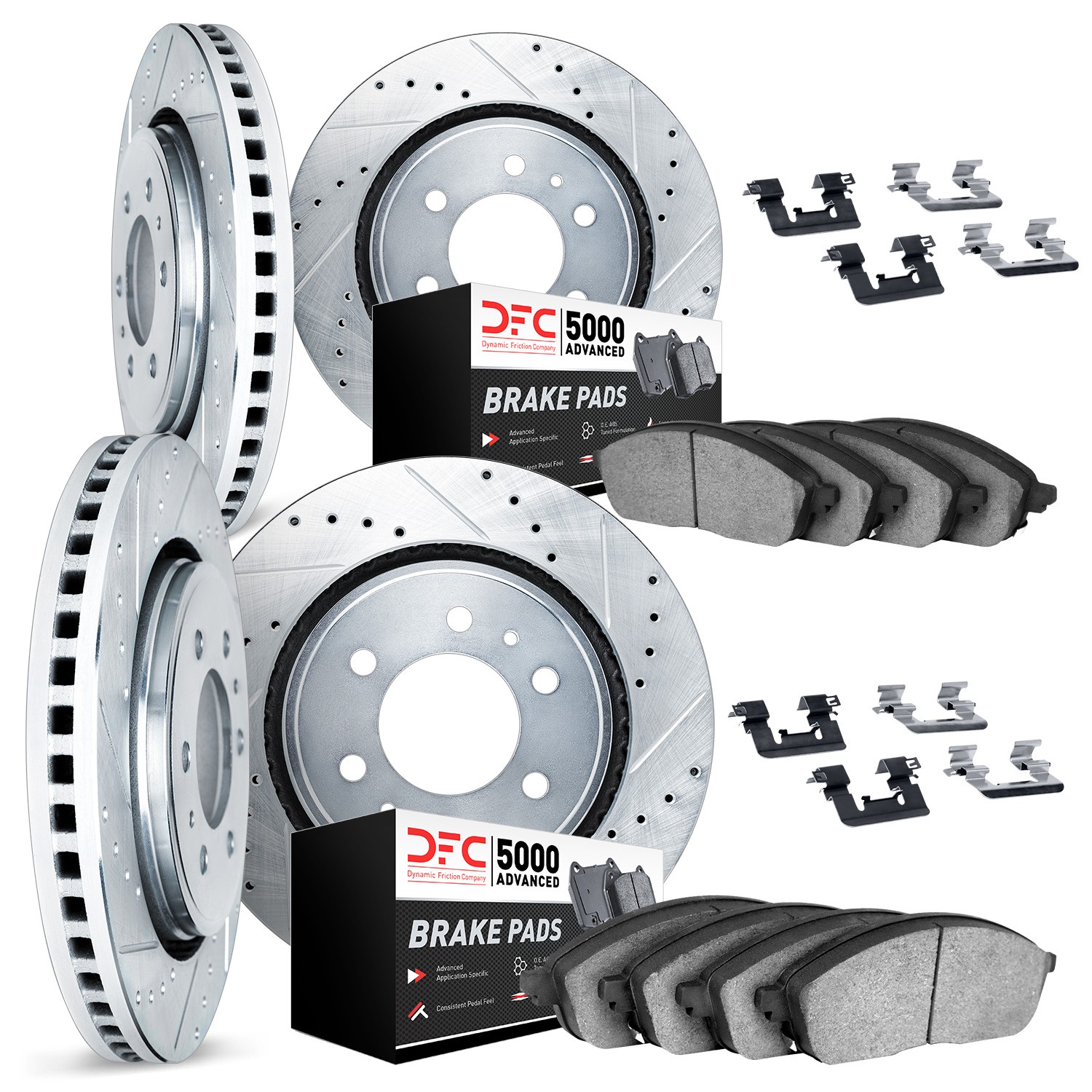 DFC Brake Rotor - Dimpled & Slotted - Silver w/5000 Brake Pads & HW Kit