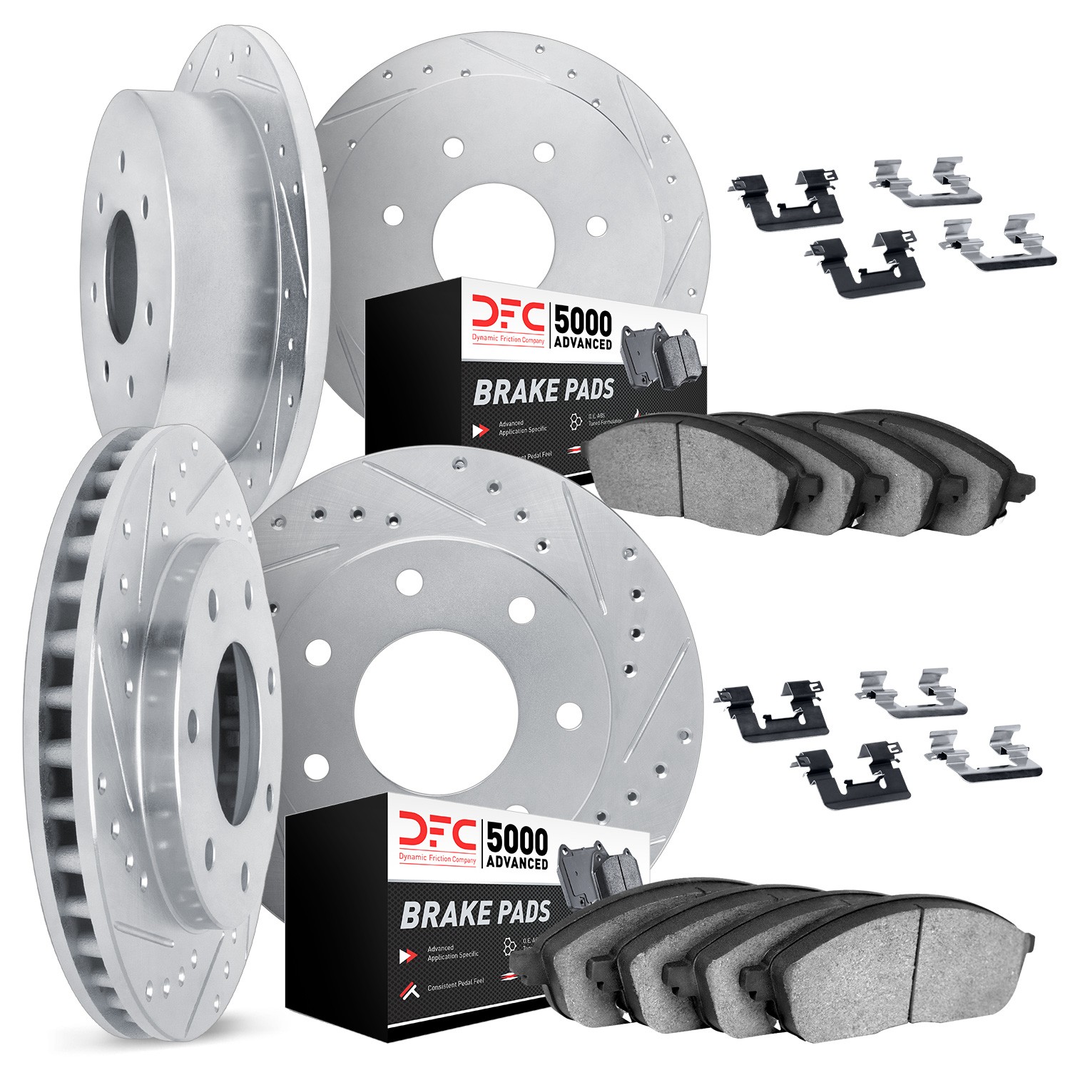 DFC Brake Rotor - Drilled & Slotted - Silver w/5000 Brake Pads & HW Kit