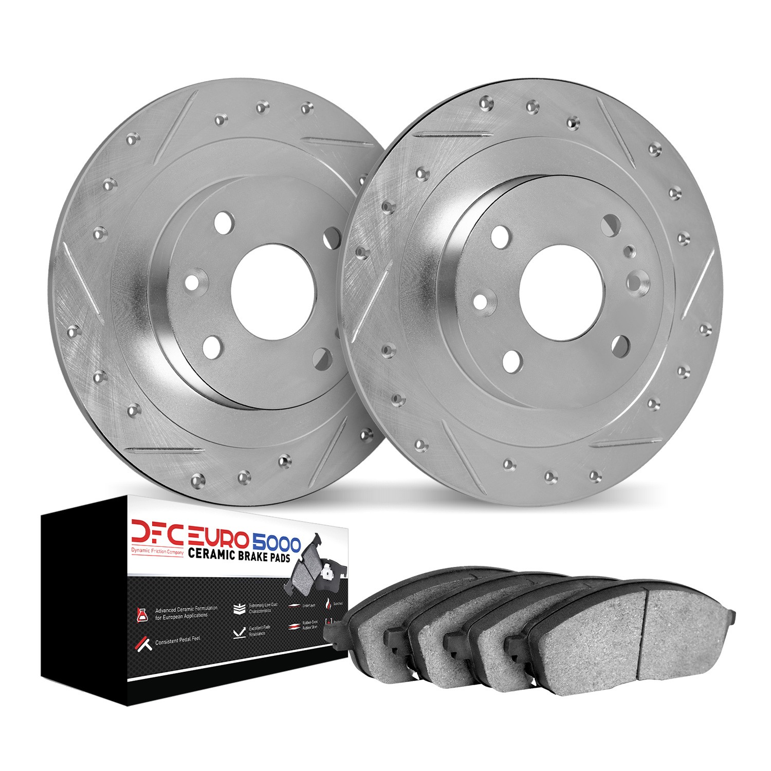 DFC Rotors-Drilled and Slotted-Silver with EURO 5000 Ceramic Brake Pads
