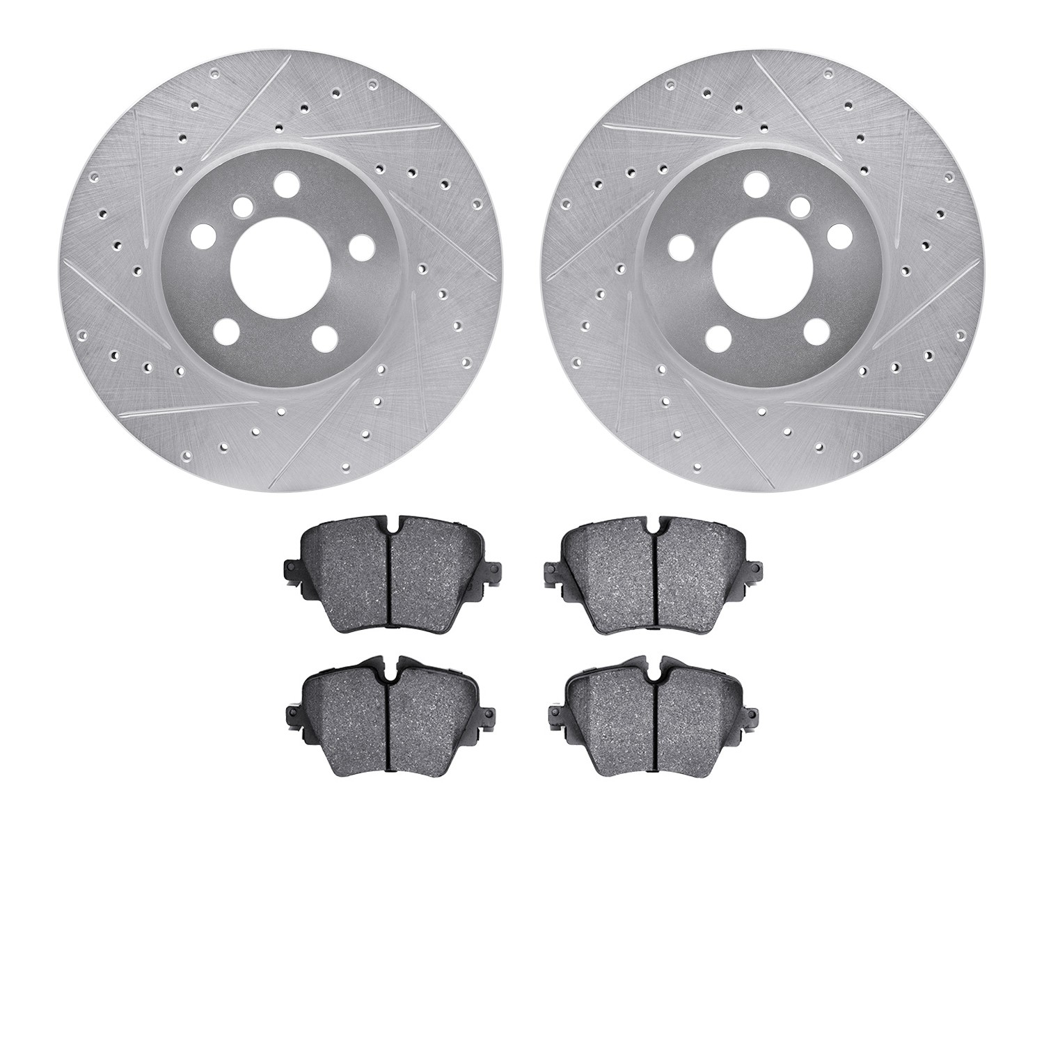 DFC Rotors-Drilled and Slotted-Silver with EURO 5000 Ceramic Brake Pads