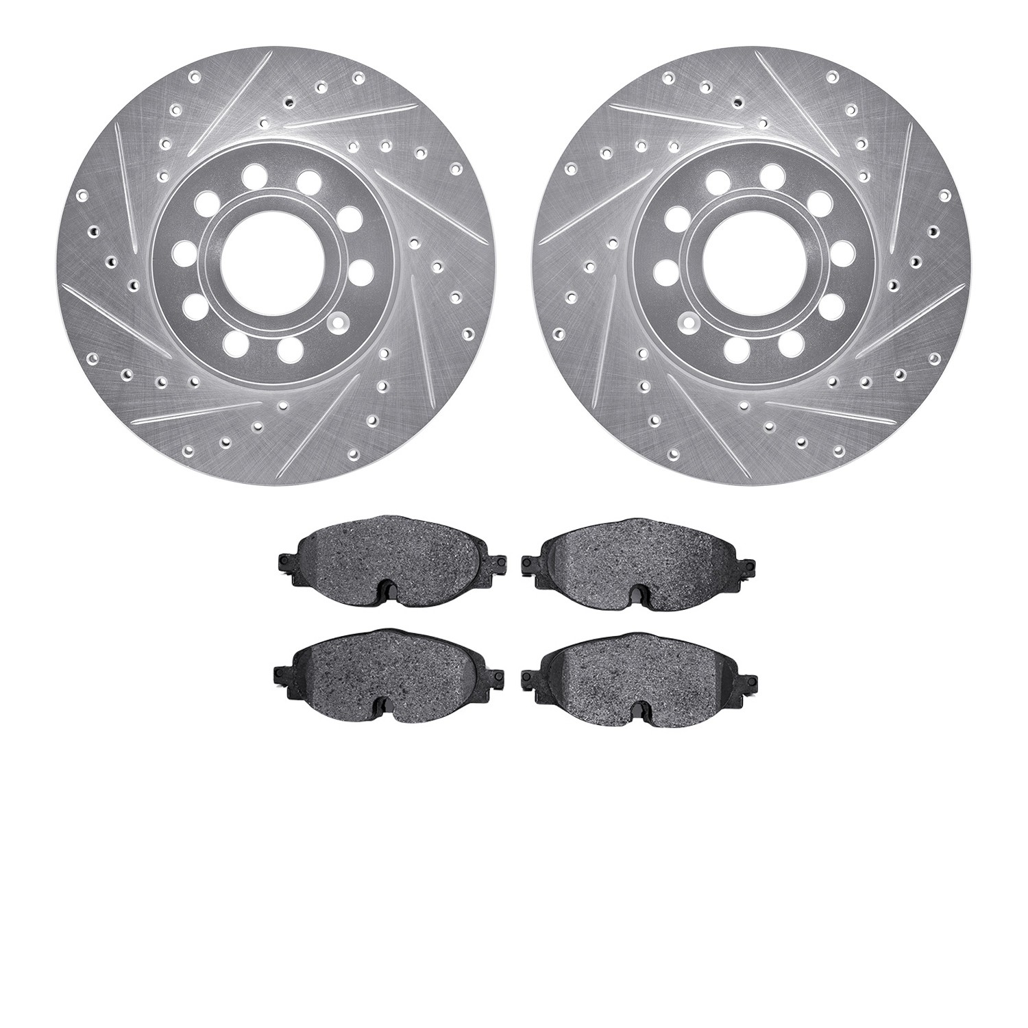 DFC Rotors-Drilled and Slotted-Silver with EURO 5000 Ceramic Brake Pads
