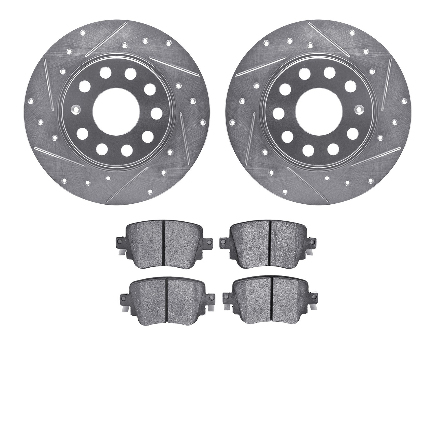 DFC Rotors-Drilled and Slotted-Silver with EURO 5000 Ceramic Brake Pads