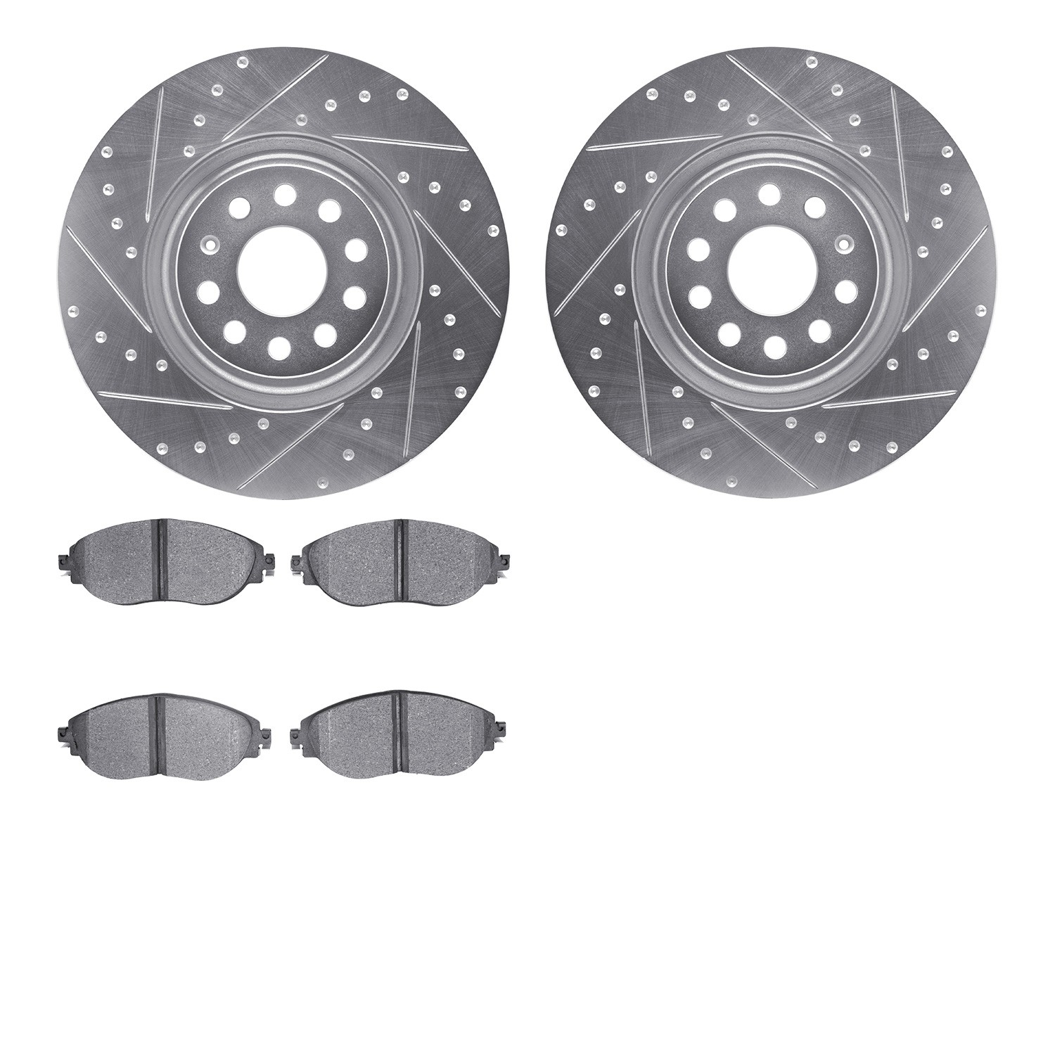 DFC Rotors-Drilled and Slotted-Silver with EURO 5000 Ceramic Brake Pads