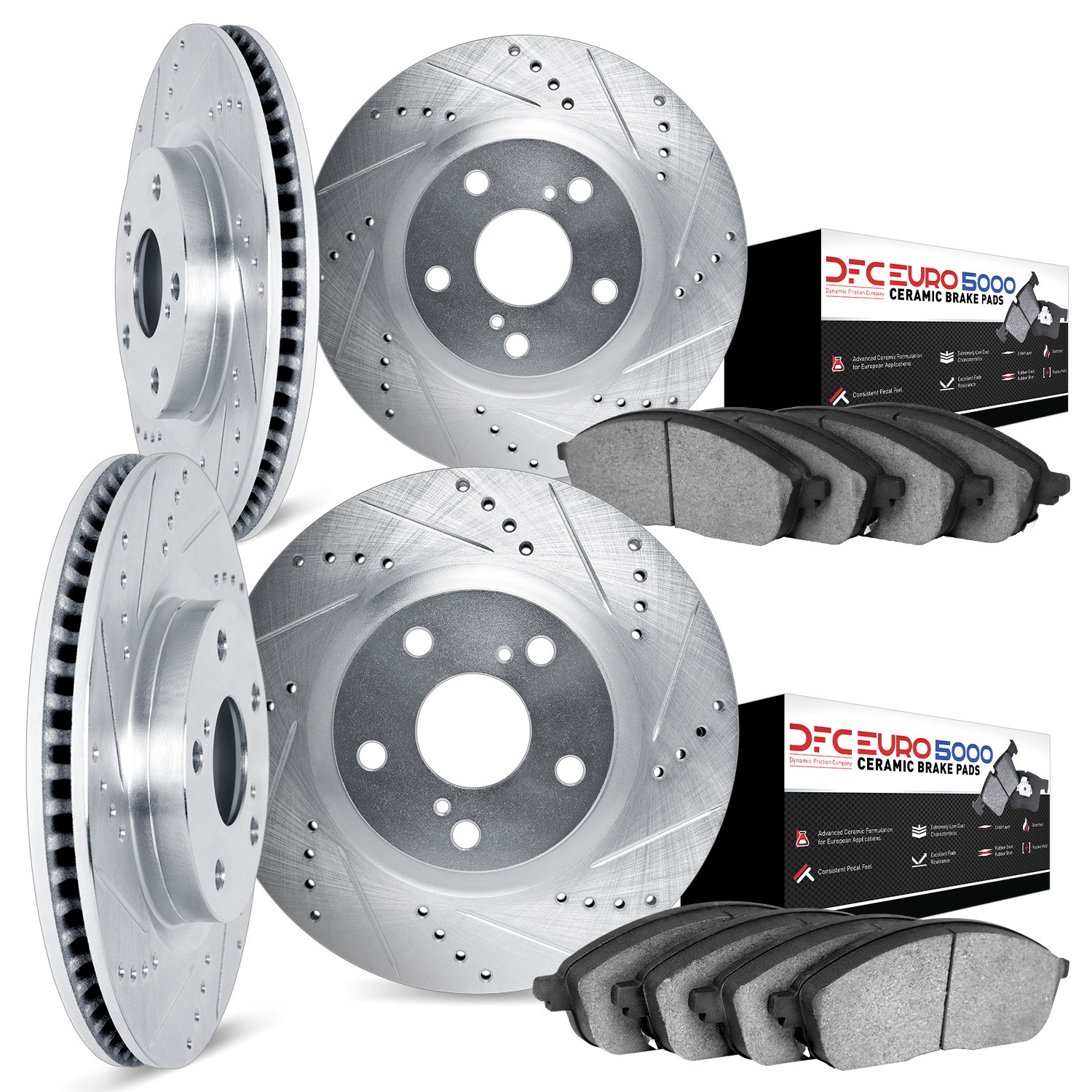 DFC Rotors-Drilled and Slotted-Silver with EURO 5000 Ceramic Brake Pads