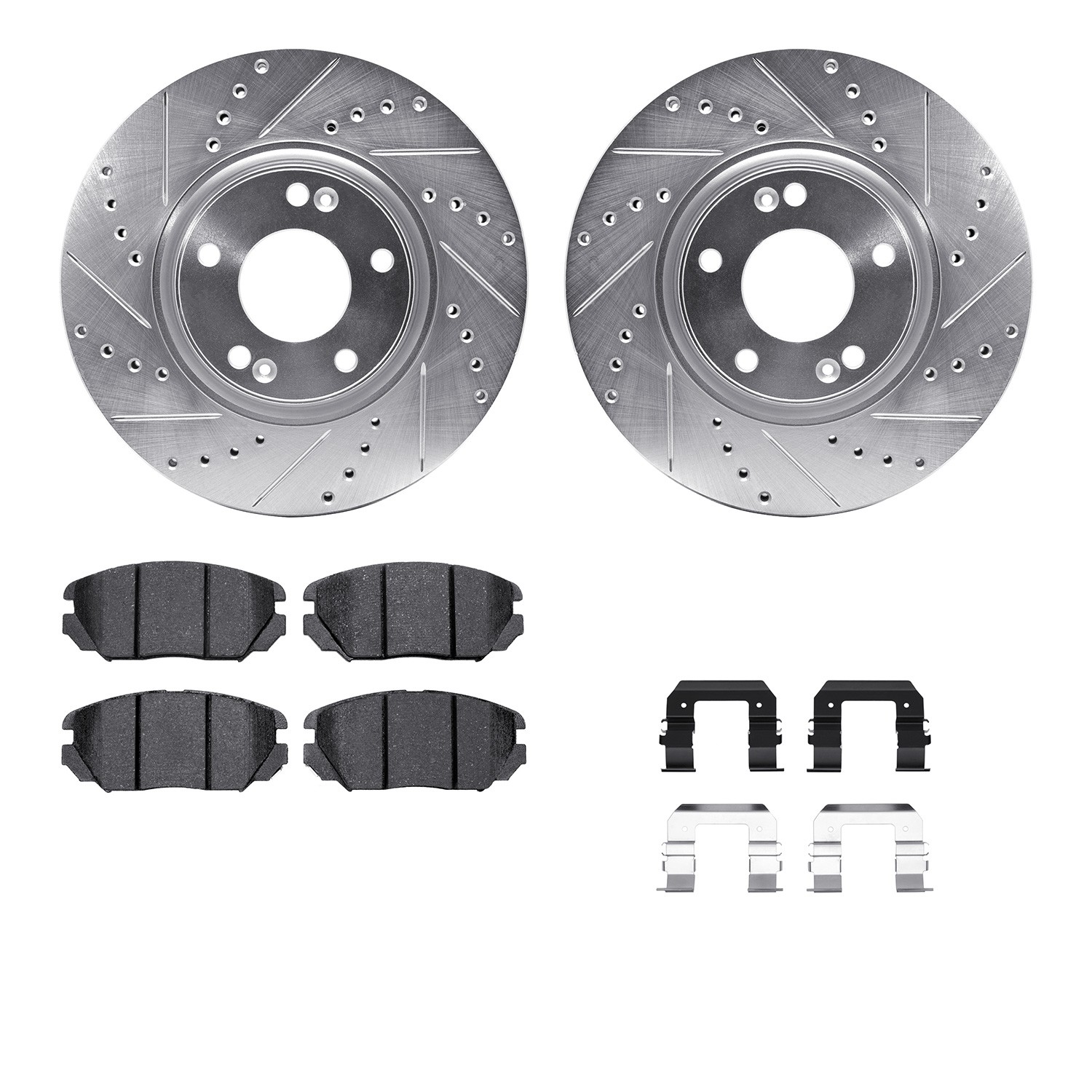 DFC Rotors-Drilled & Slotted-Silver w/ EURO 5000 Ceramic Brake Pads Incl Hdw