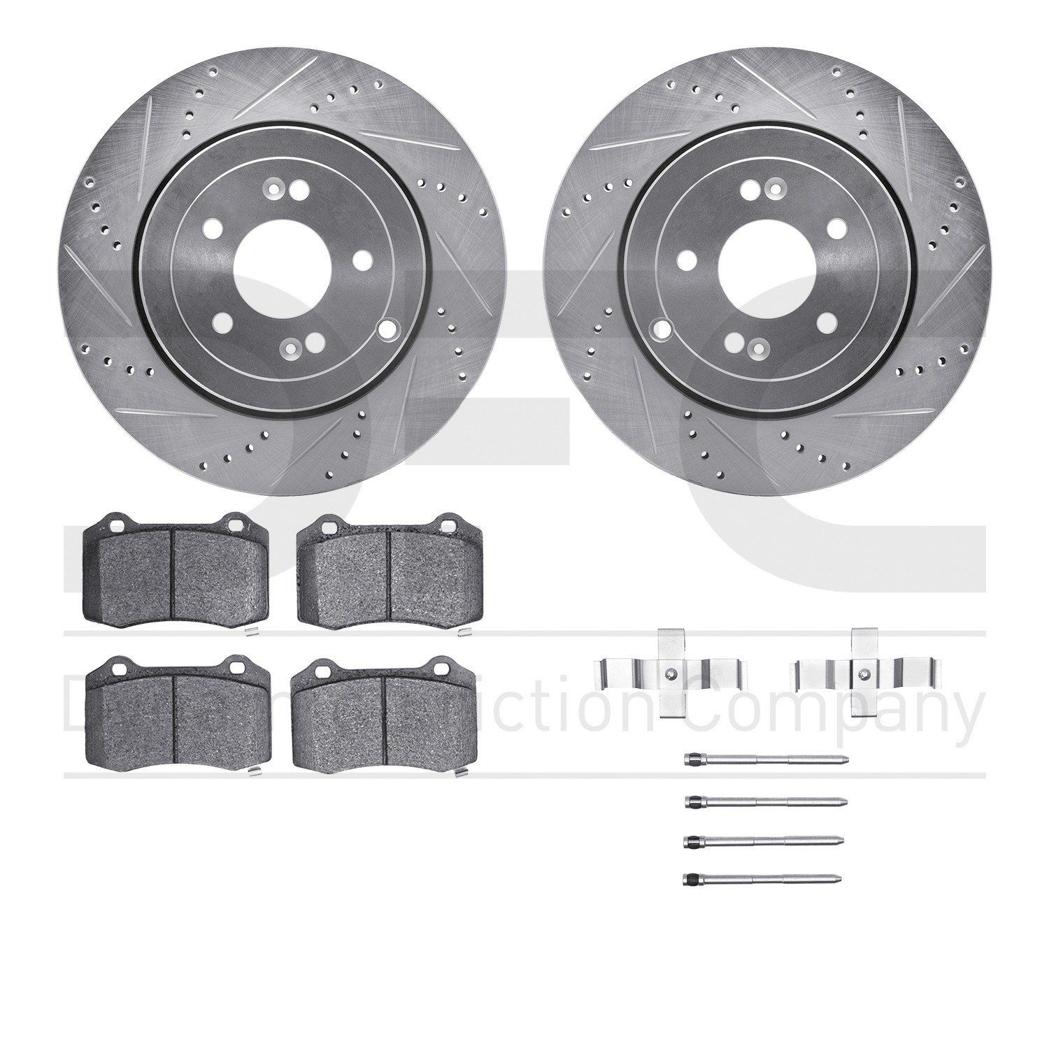 DFC Rotors-Drilled & Slotted-Silver w/ EURO 5000 Ceramic Brake Pads Incl Hdw