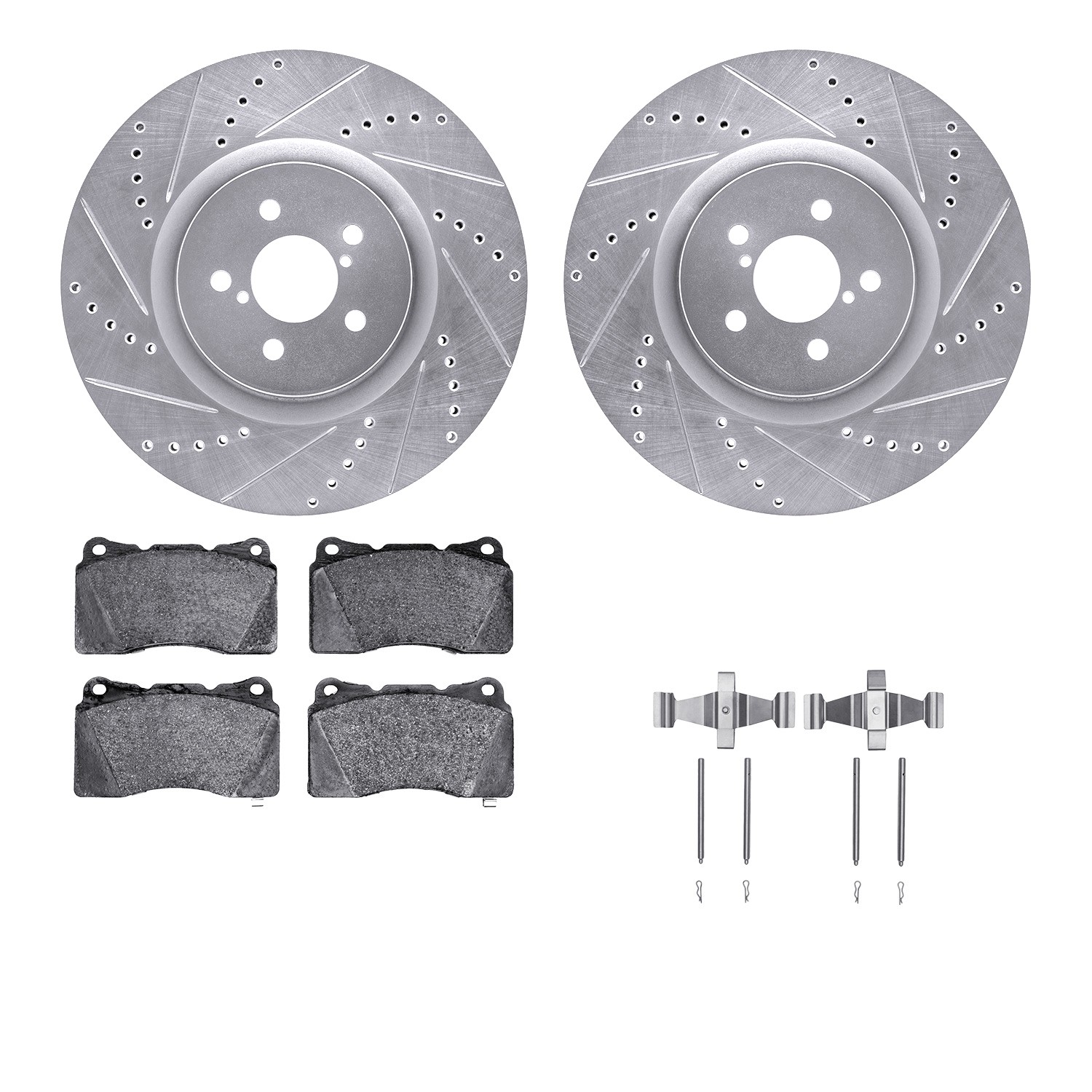 DFC Rotors-Drilled & Slotted-Silver w/ EURO 5000 Ceramic Brake Pads Incl Hdw
