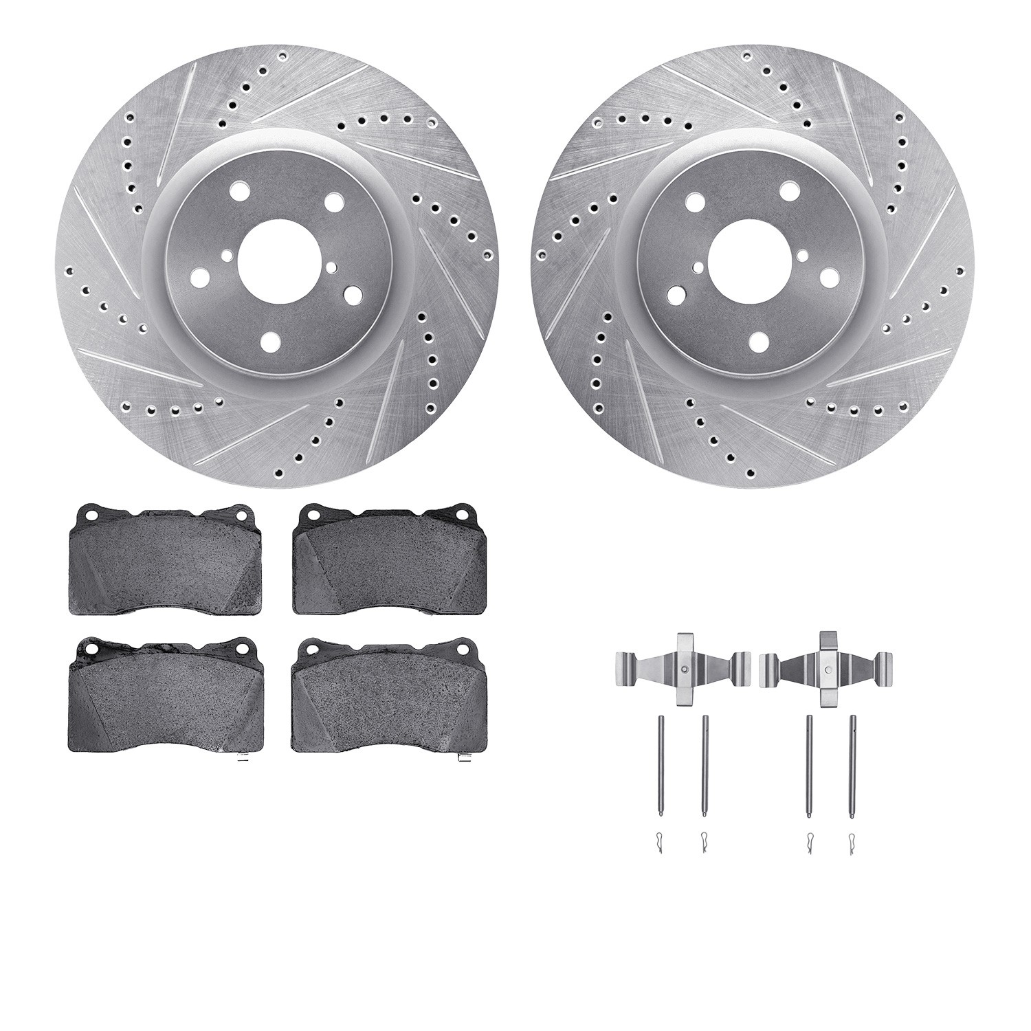 DFC Rotors-Drilled & Slotted-Silver w/ EURO 5000 Ceramic Brake Pads Incl Hdw