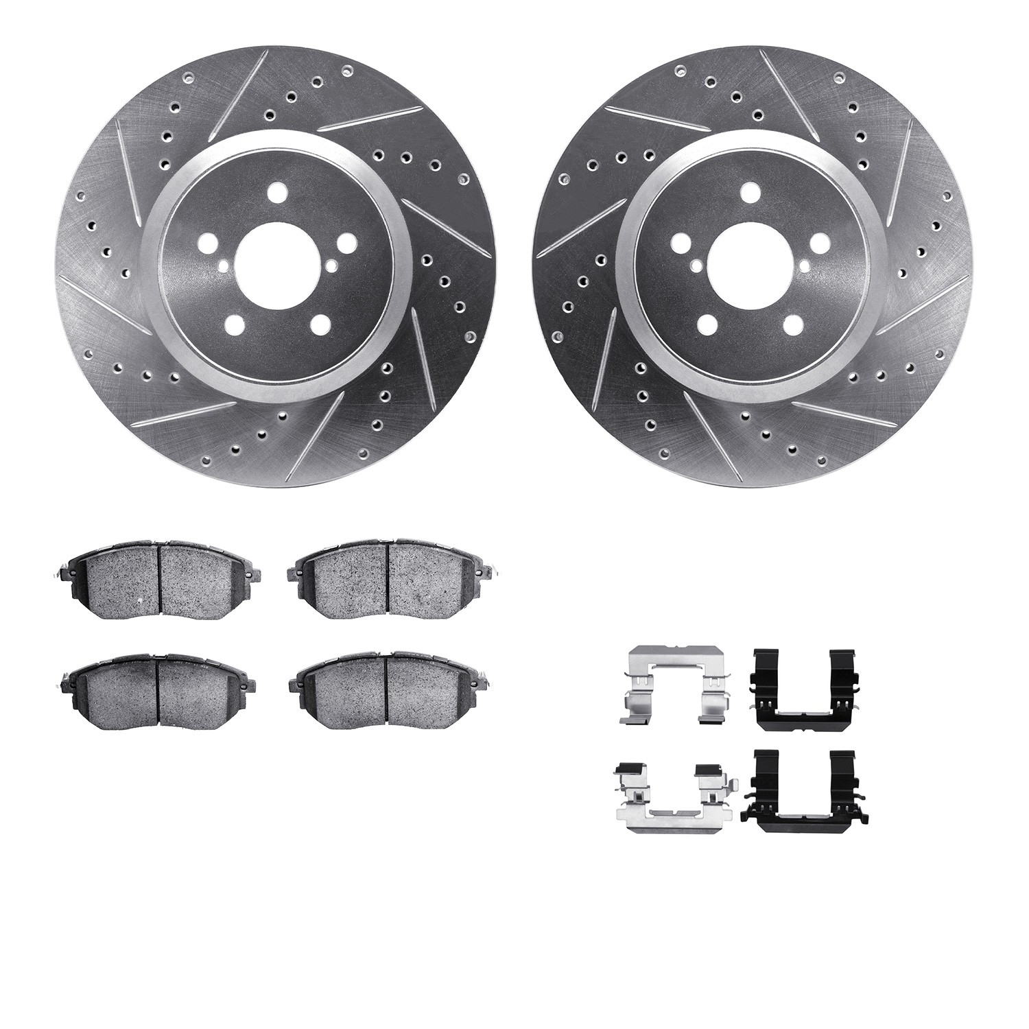 DFC Rotors-Drilled & Slotted-Silver w/ EURO 5000 Ceramic Brake Pads Incl Hdw