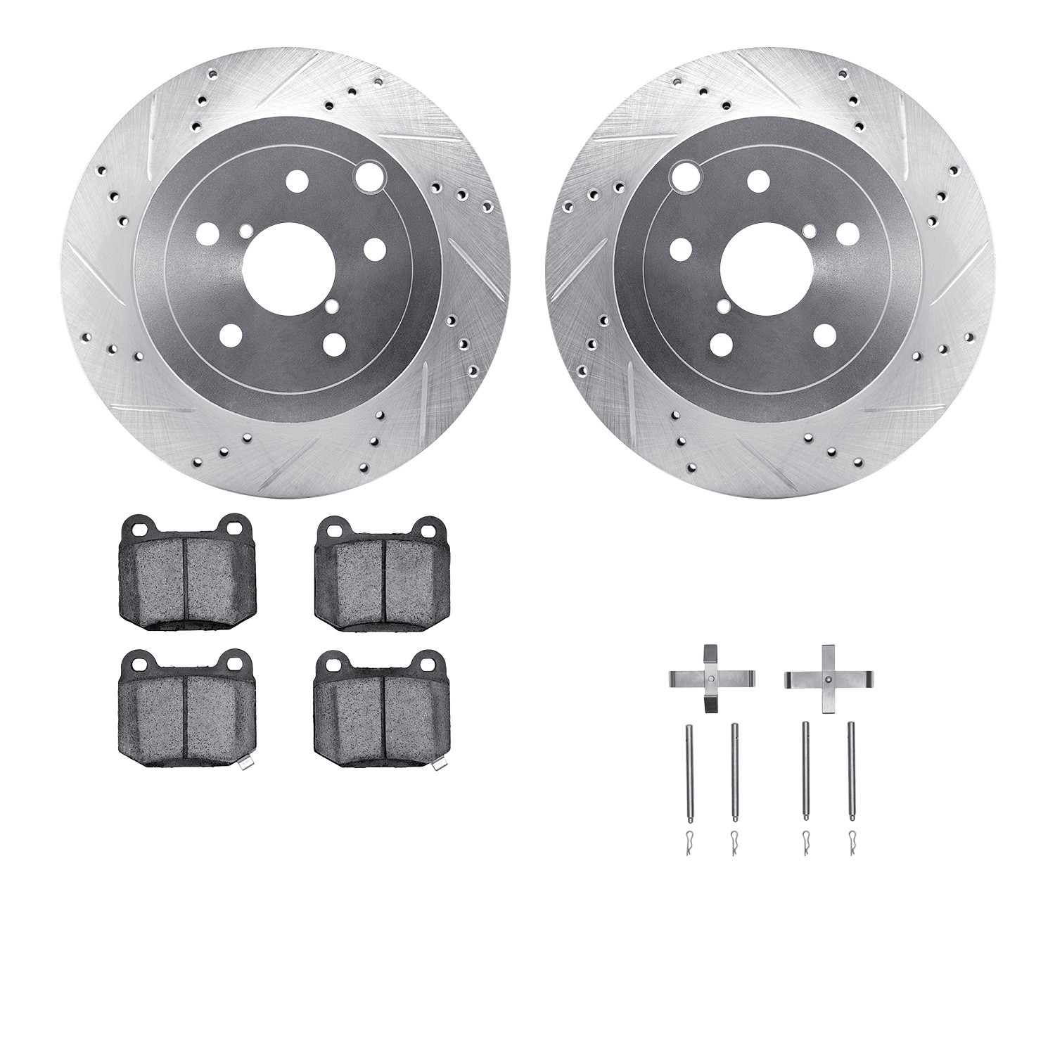 DFC Rotors-Drilled & Slotted-Silver w/ EURO 5000 Ceramic Brake Pads Incl Hdw