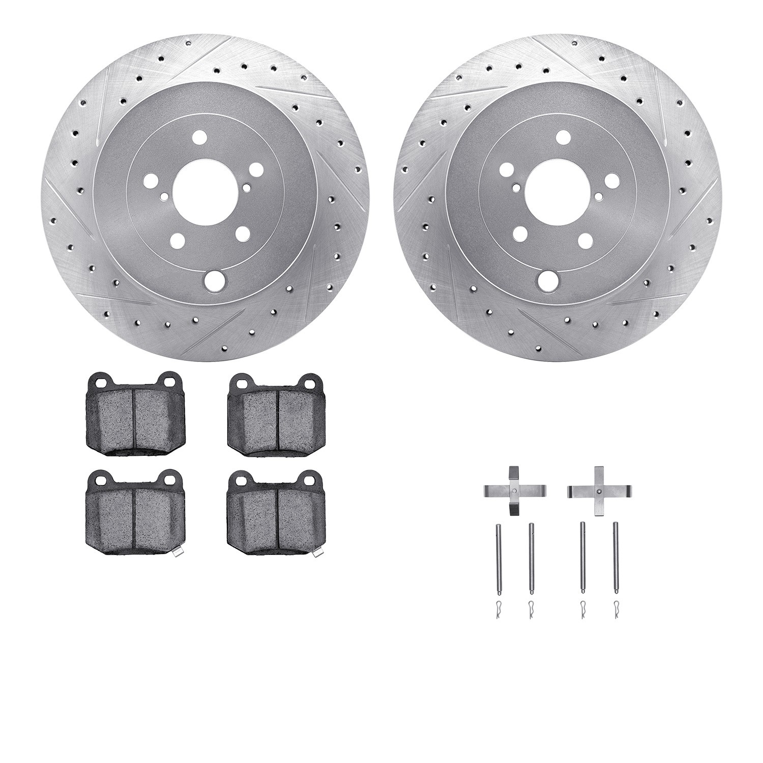 DFC Rotors-Drilled & Slotted-Silver w/ EURO 5000 Ceramic Brake Pads Incl Hdw