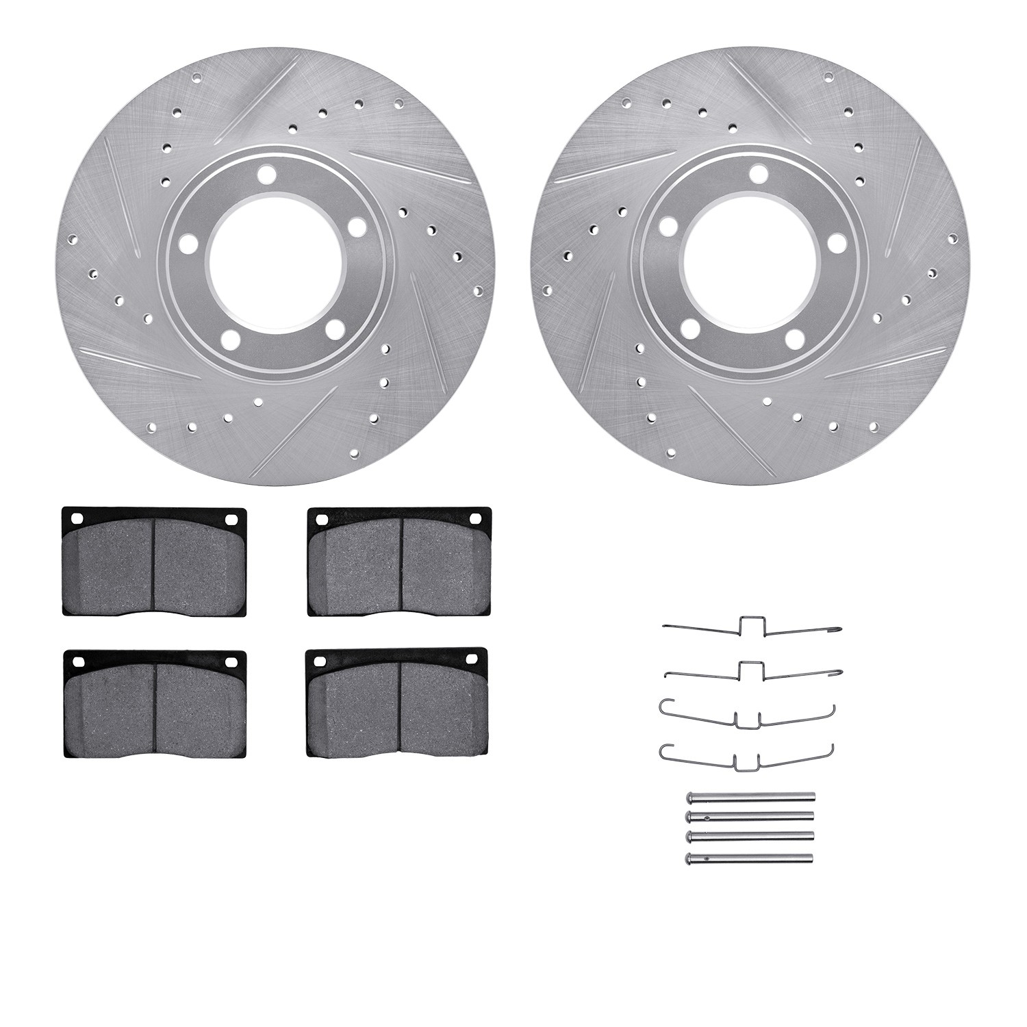 DFC Rotors-Drilled & Slotted-Silver w/ EURO 5000 Ceramic Brake Pads Incl Hdw