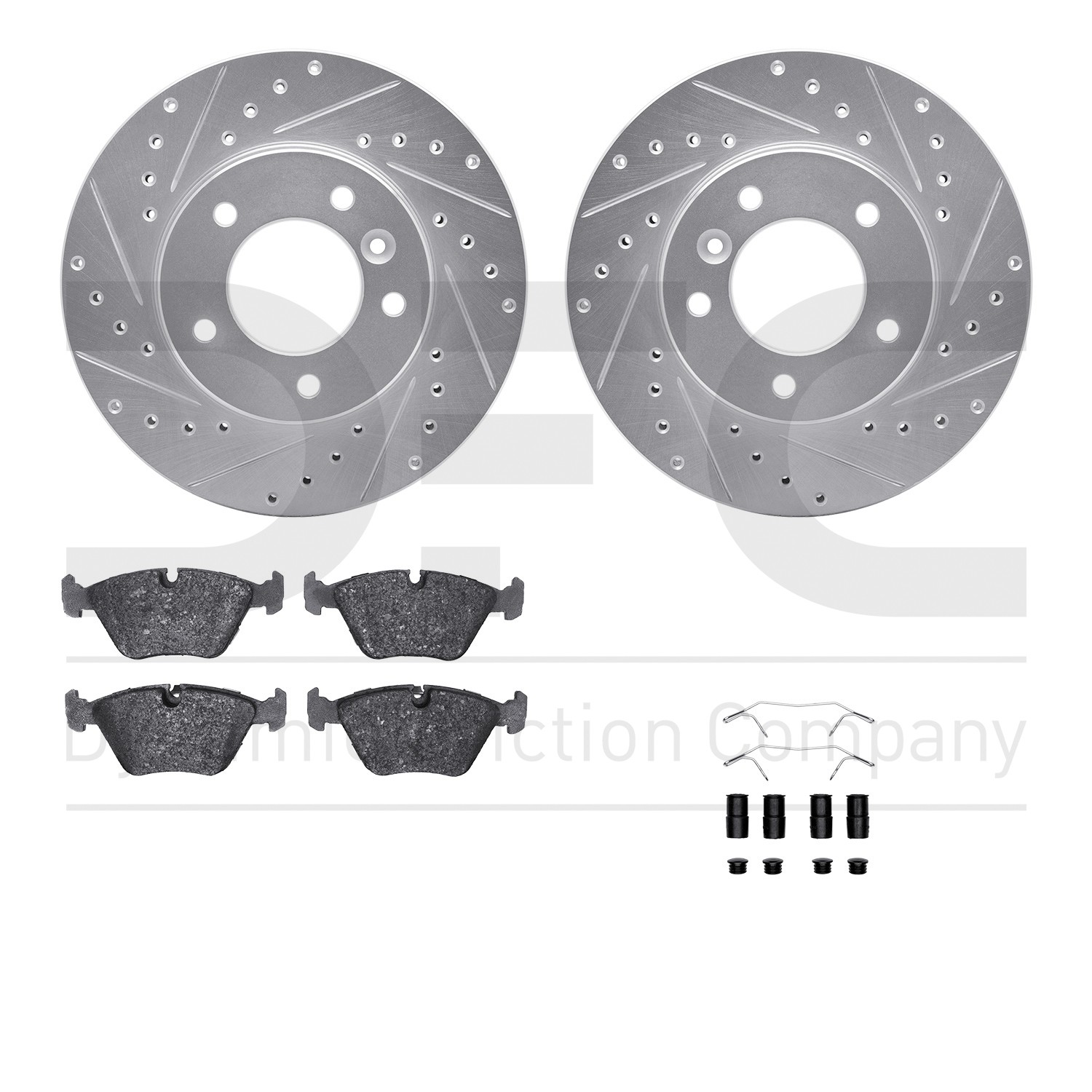 DFC Rotors-Drilled & Slotted-Silver w/ EURO 5000 Ceramic Brake Pads Incl Hdw