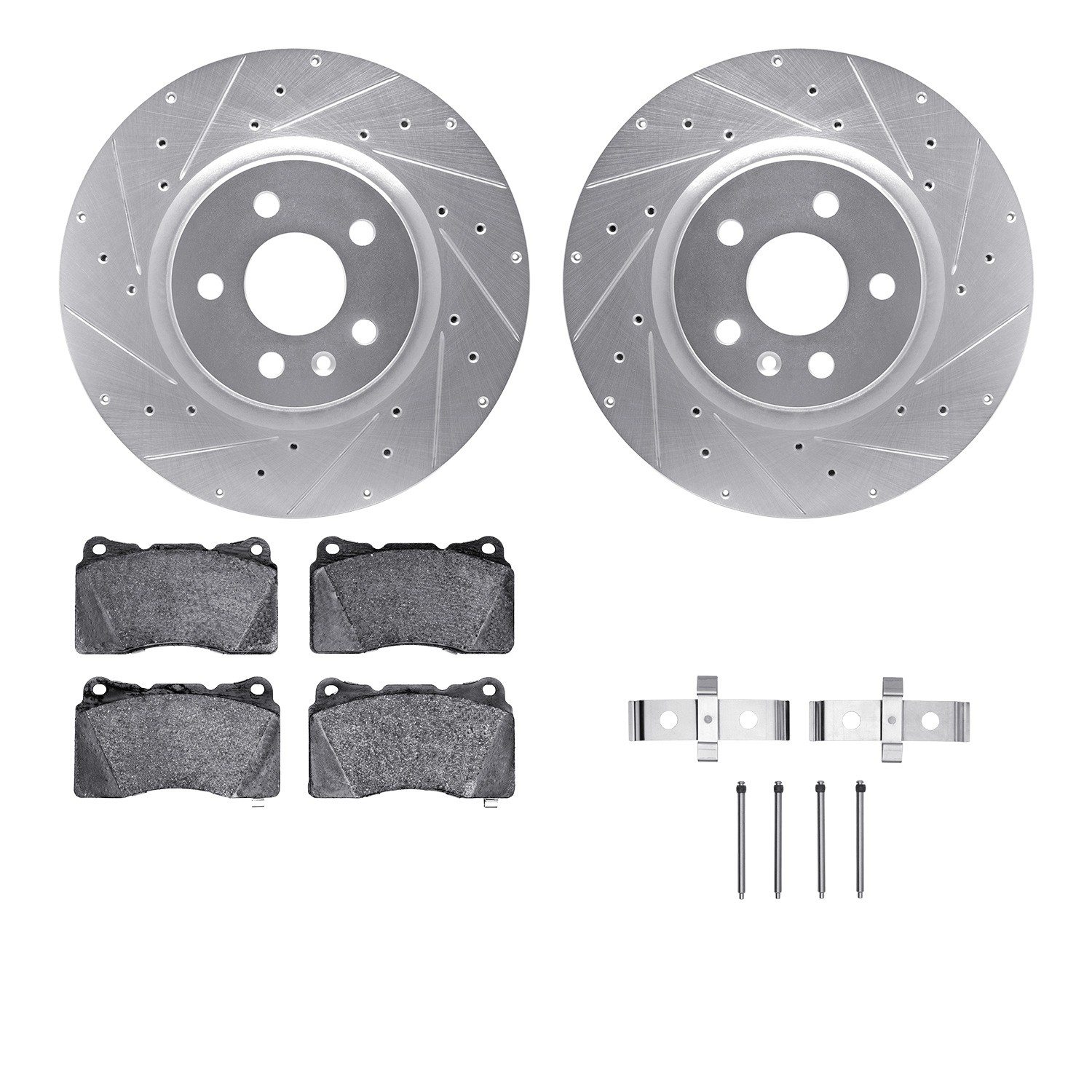 DFC Rotors-Drilled & Slotted-Silver w/ EURO 5000 Ceramic Brake Pads Incl Hdw