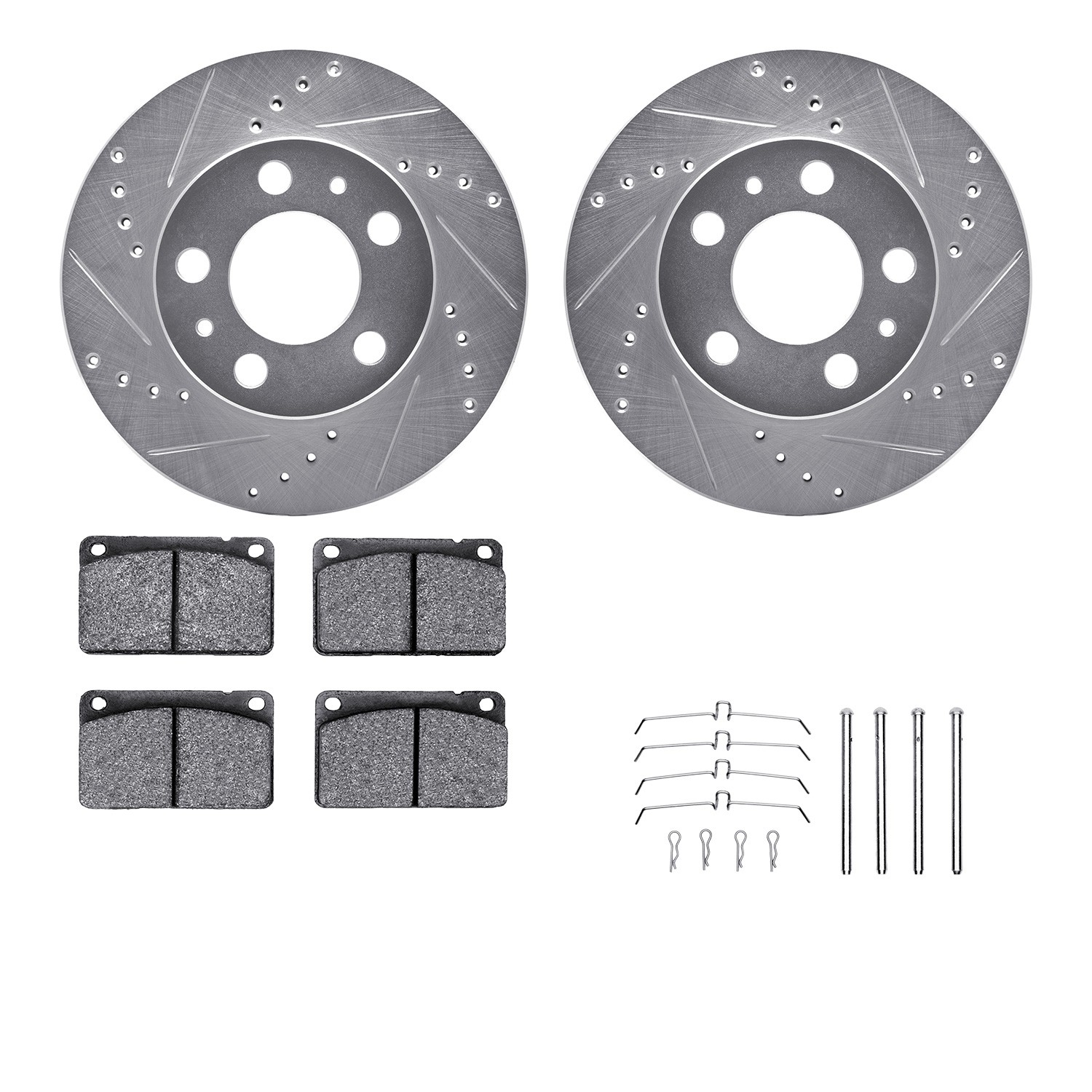 DFC Rotors-Drilled & Slotted-Silver w/ EURO 5000 Ceramic Brake Pads Incl Hdw