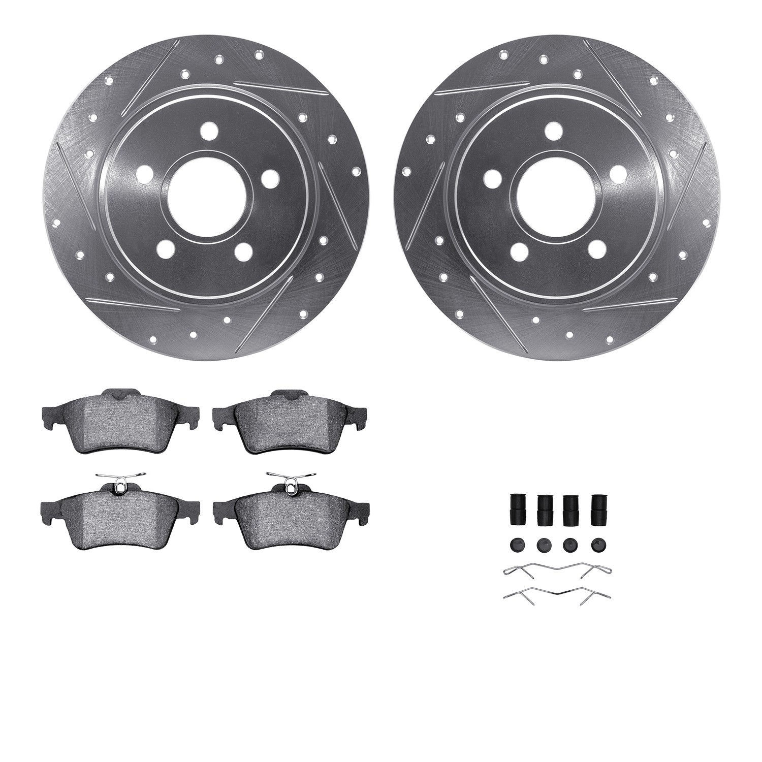 DFC Rotors-Drilled & Slotted-Silver w/ EURO 5000 Ceramic Brake Pads Incl Hdw