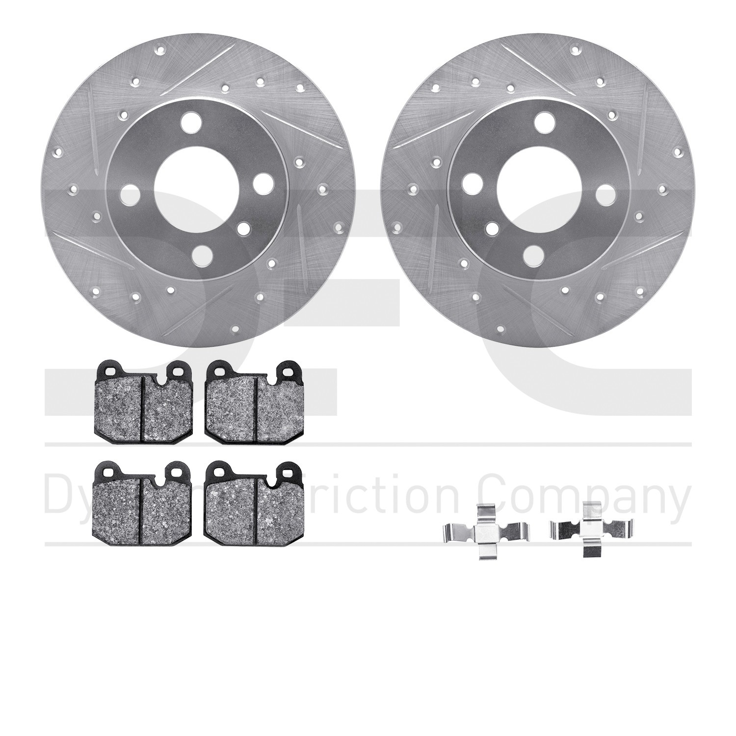DFC Rotors-Drilled & Slotted-Silver w/ EURO 5000 Ceramic Brake Pads Incl Hdw
