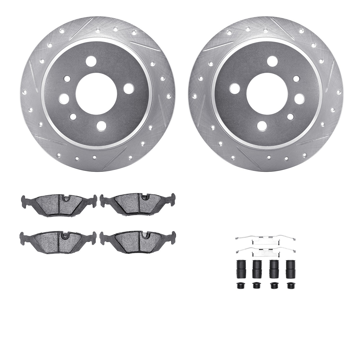 DFC Rotors-Drilled & Slotted-Silver w/ EURO 5000 Ceramic Brake Pads Incl Hdw