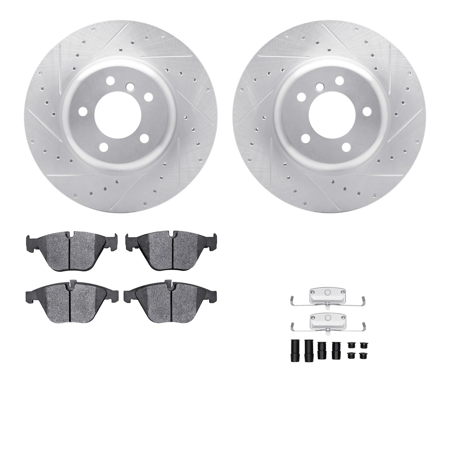 DFC Rotors-Drilled & Slotted-Silver w/ EURO 5000 Ceramic Brake Pads Incl Hdw