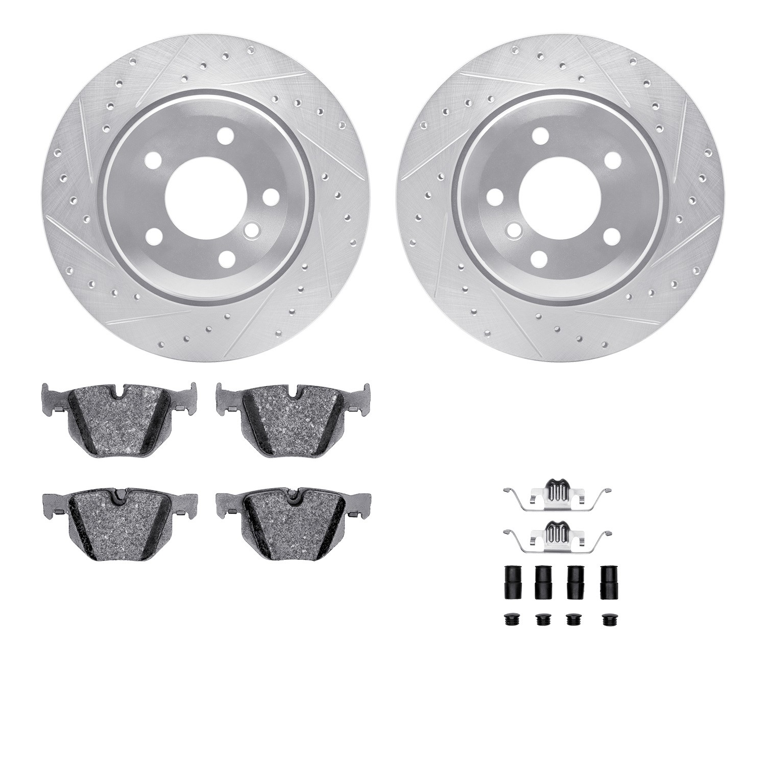 DFC Rotors-Drilled & Slotted-Silver w/ EURO 5000 Ceramic Brake Pads Incl Hdw
