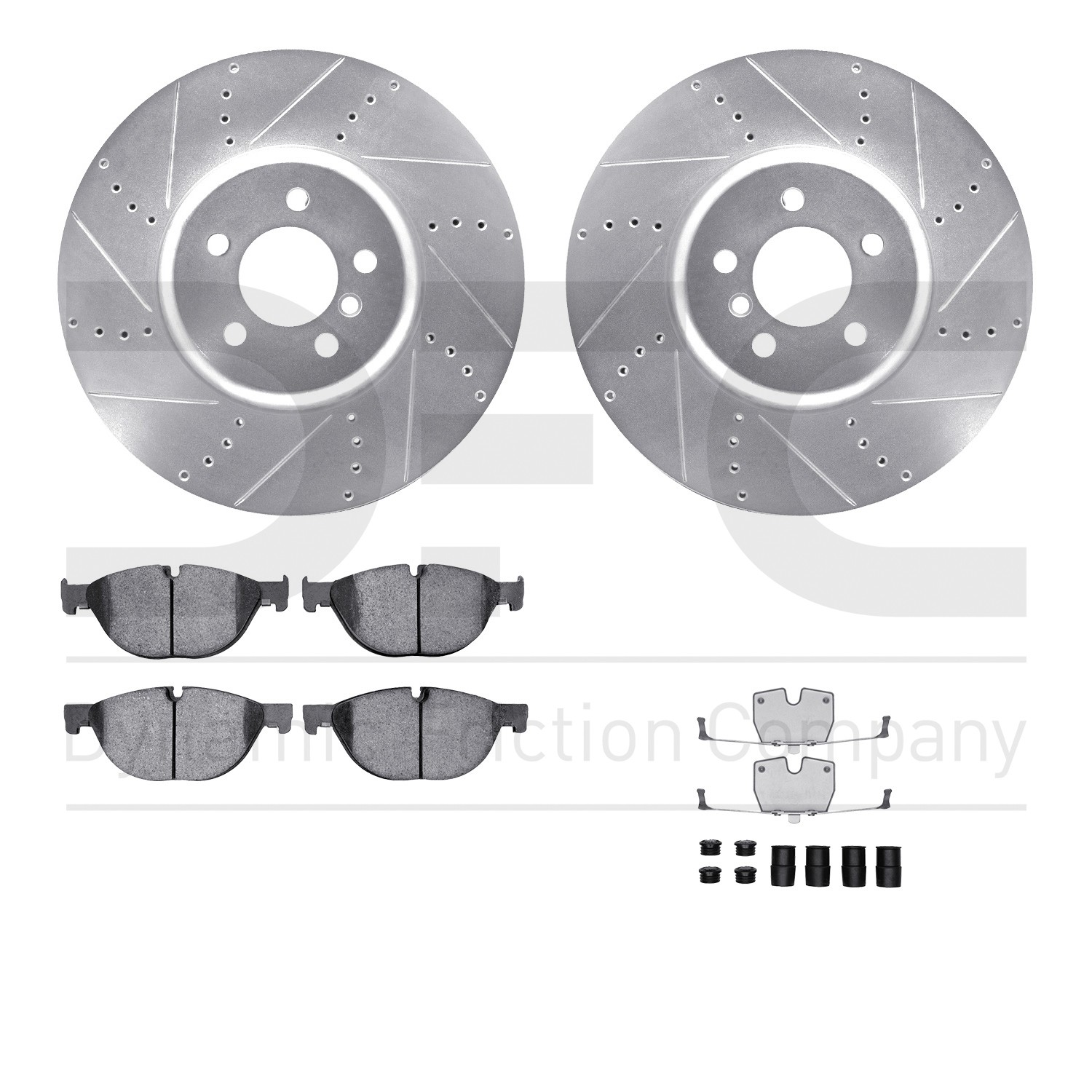DFC Rotors-Drilled & Slotted-Silver w/ EURO 5000 Ceramic Brake Pads Incl Hdw