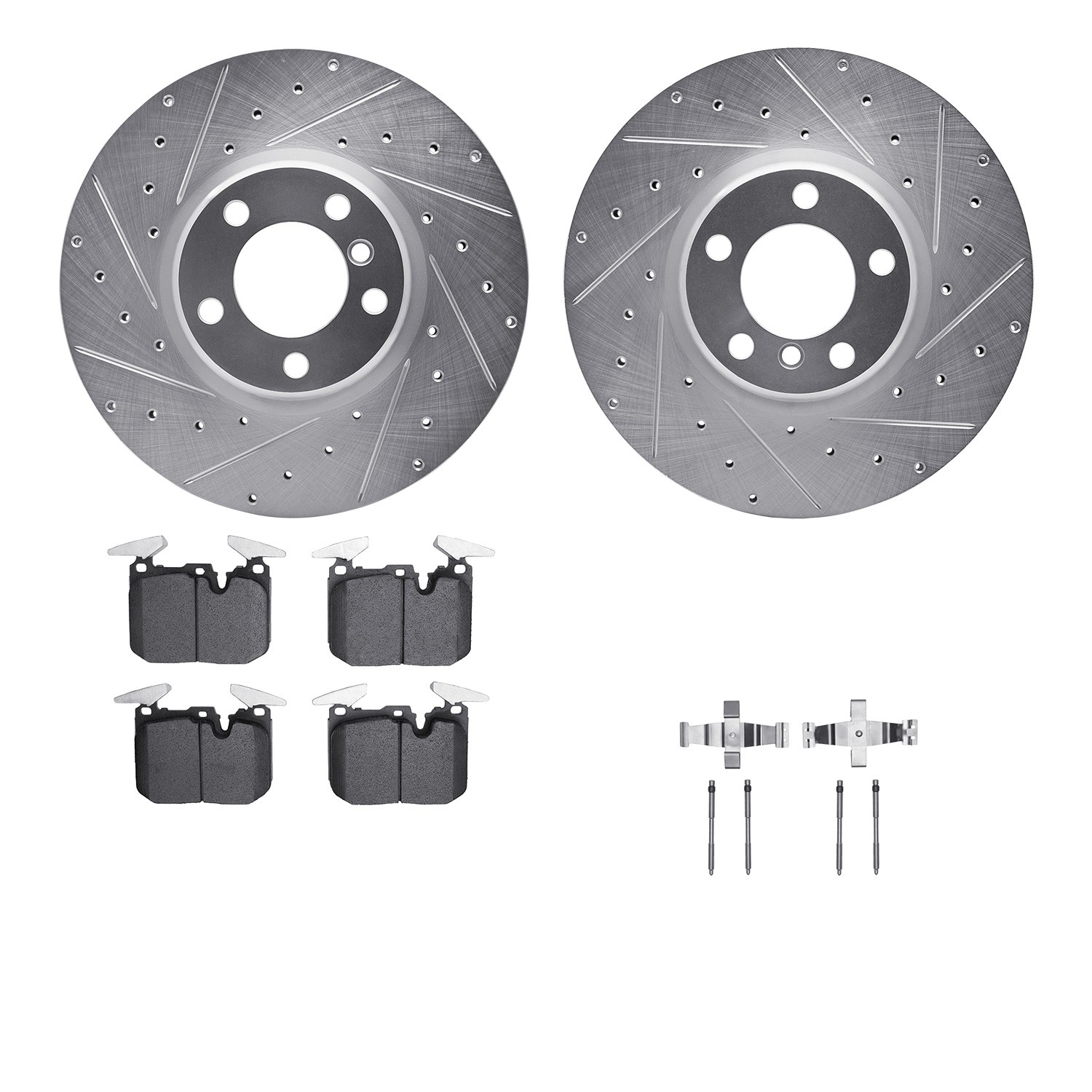 DFC Rotors-Drilled & Slotted-Silver w/ EURO 5000 Ceramic Brake Pads Incl Hdw