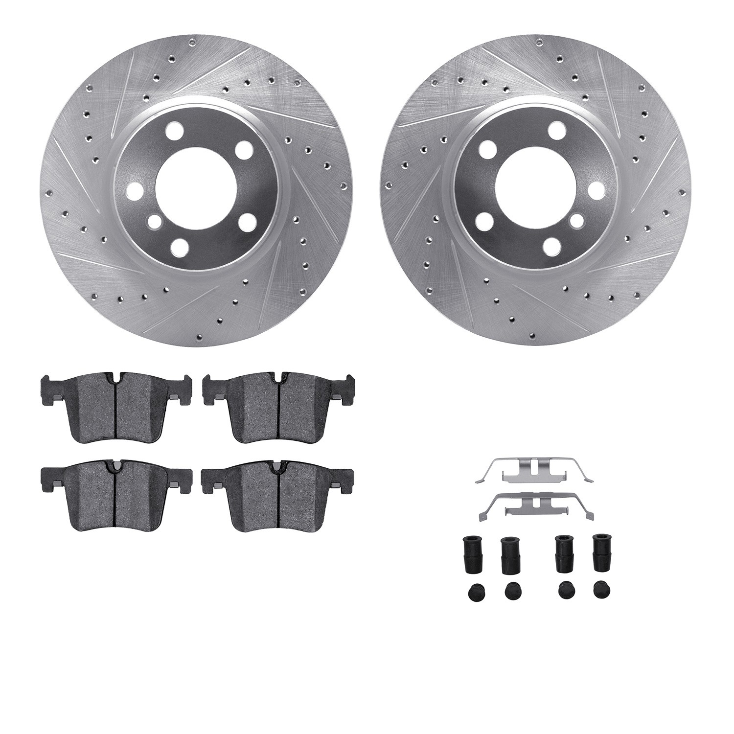 DFC Rotors-Drilled & Slotted-Silver w/ EURO 5000 Ceramic Brake Pads Incl Hdw