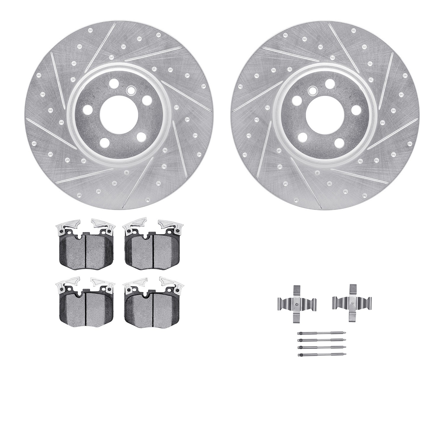 DFC Rotors-Drilled & Slotted-Silver w/ EURO 5000 Ceramic Brake Pads Incl Hdw