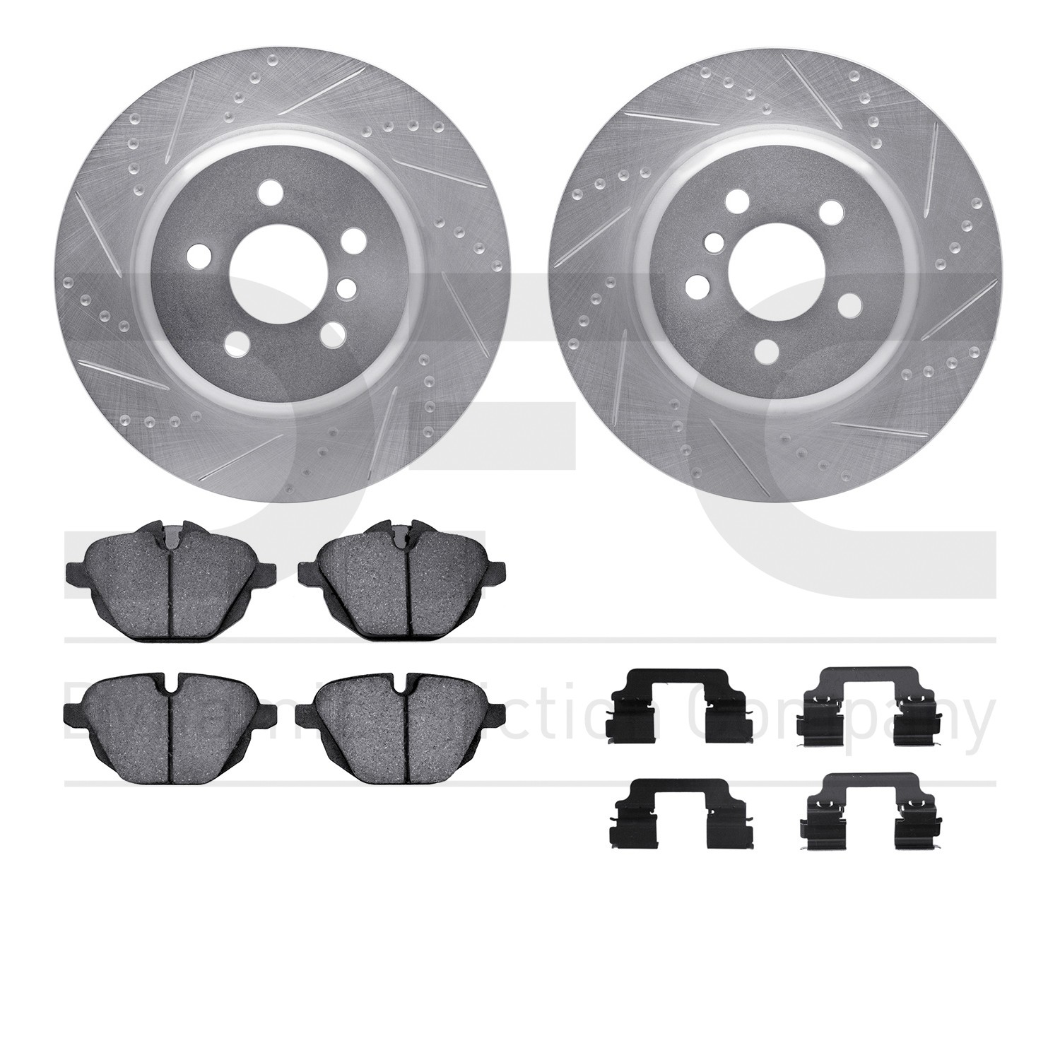 DFC Rotors-Drilled & Slotted-Silver w/ EURO 5000 Ceramic Brake Pads Incl Hdw