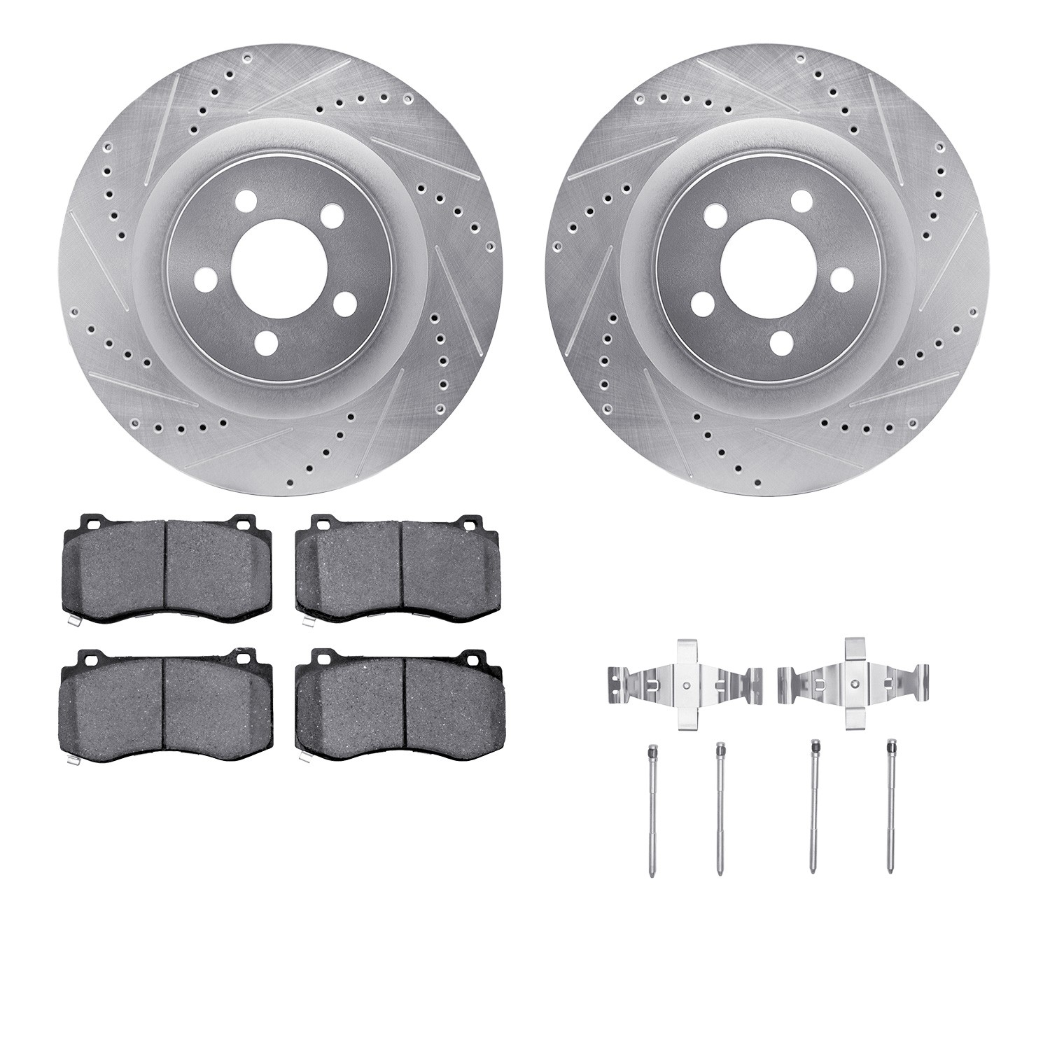 DFC Rotors-Drilled & Slotted-Silver w/ EURO 5000 Ceramic Brake Pads Incl Hdw
