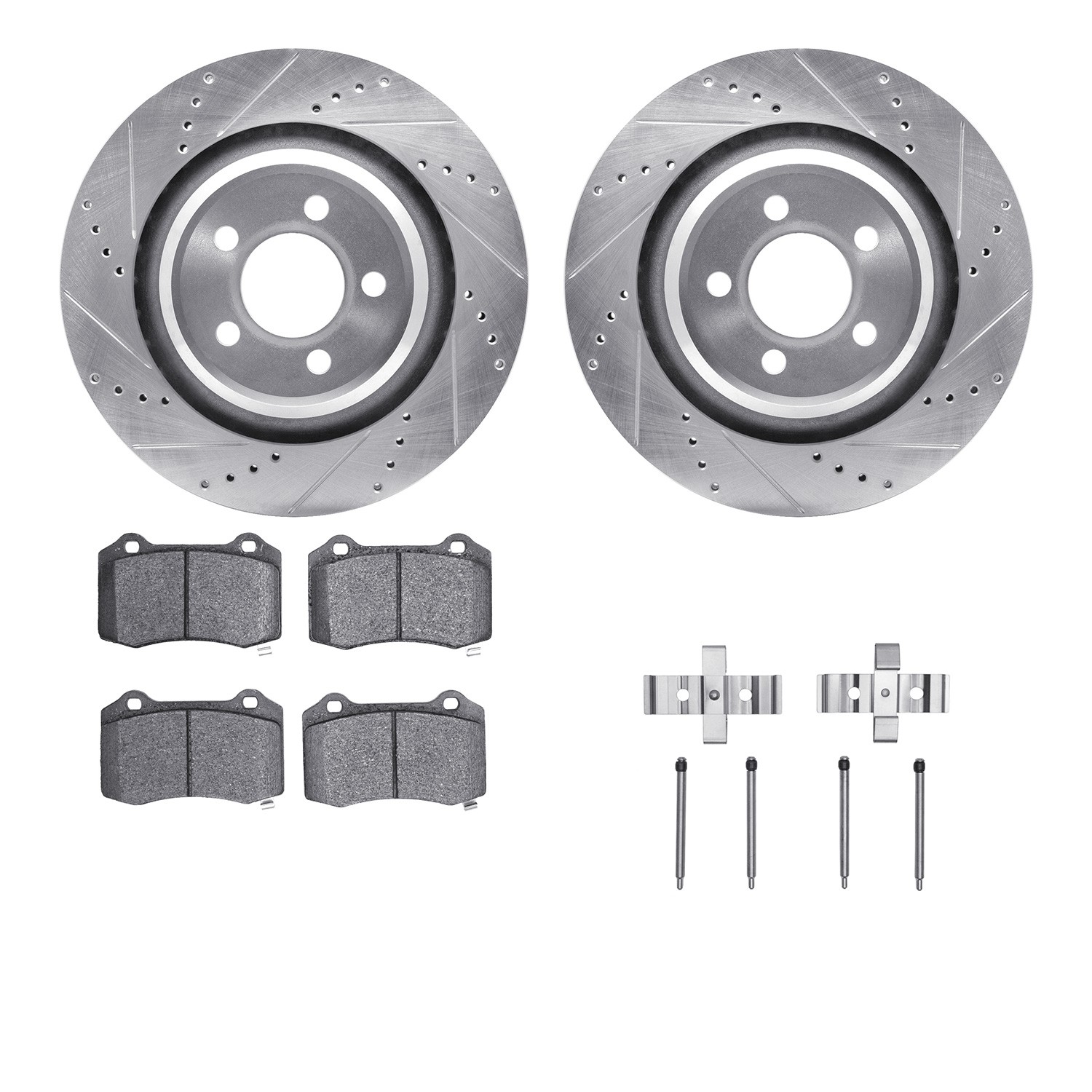 DFC Rotors-Drilled & Slotted-Silver w/ EURO 5000 Ceramic Brake Pads Incl Hdw