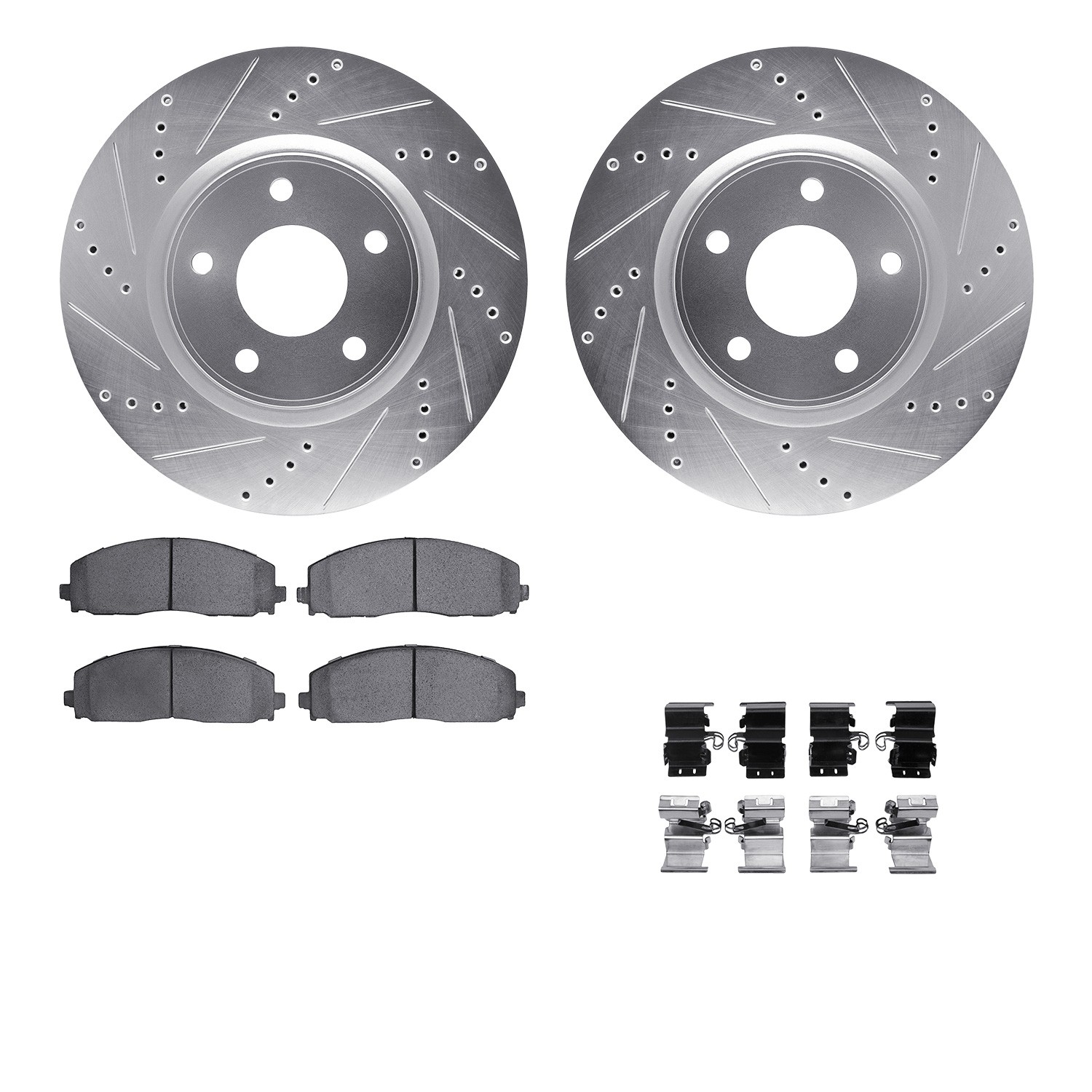 DFC Rotors-Drilled & Slotted-Silver w/ EURO 5000 Ceramic Brake Pads Incl Hdw